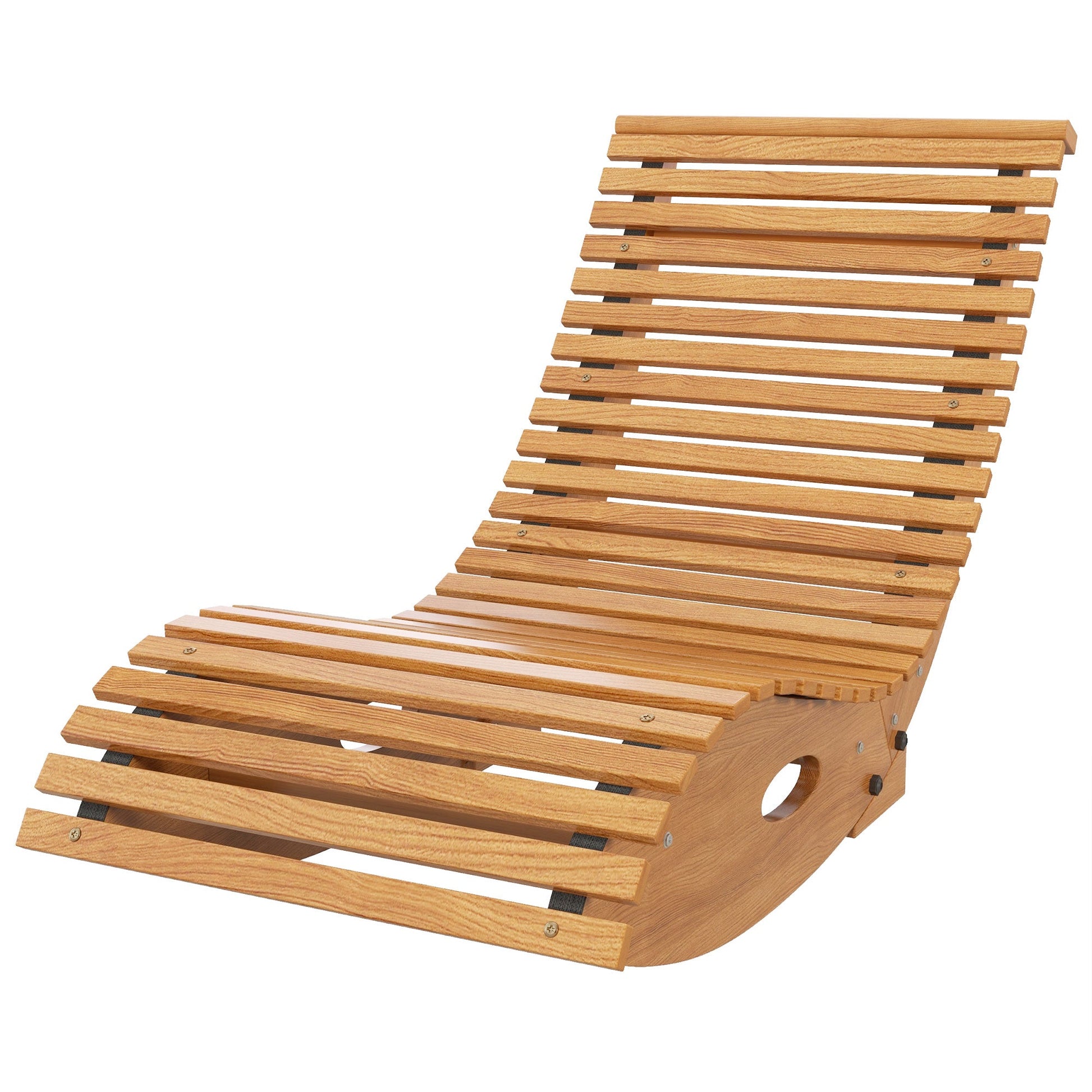 Wooden Outdoor Rocking Chair with Slatted Seat & High Back, Patio Rocking Chair with S Shape, Solid Wood Rocker for Backyard, Garden, Teak