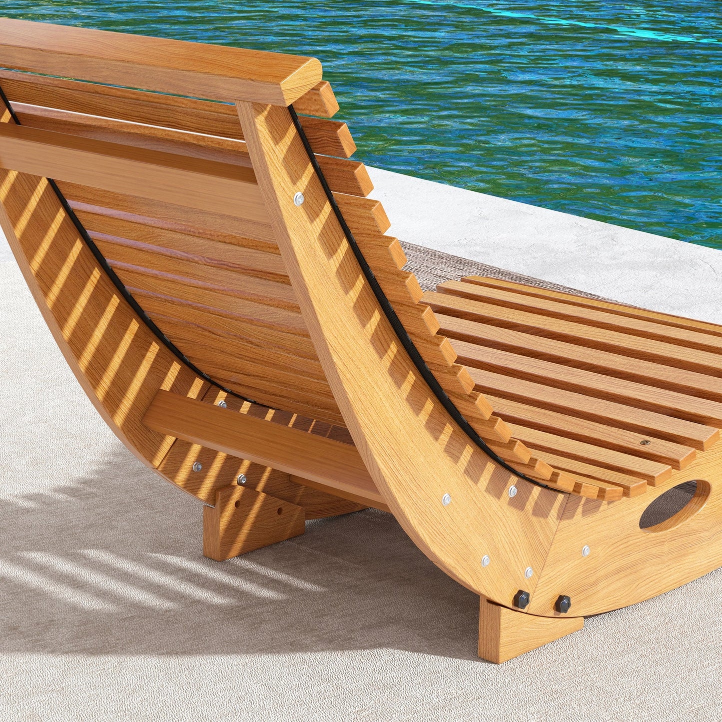Wooden Outdoor Rocking Chair with Slatted Seat & High Back, Patio Rocking Chair with S Shape, Solid Wood Rocker for Backyard, Garden, Teak