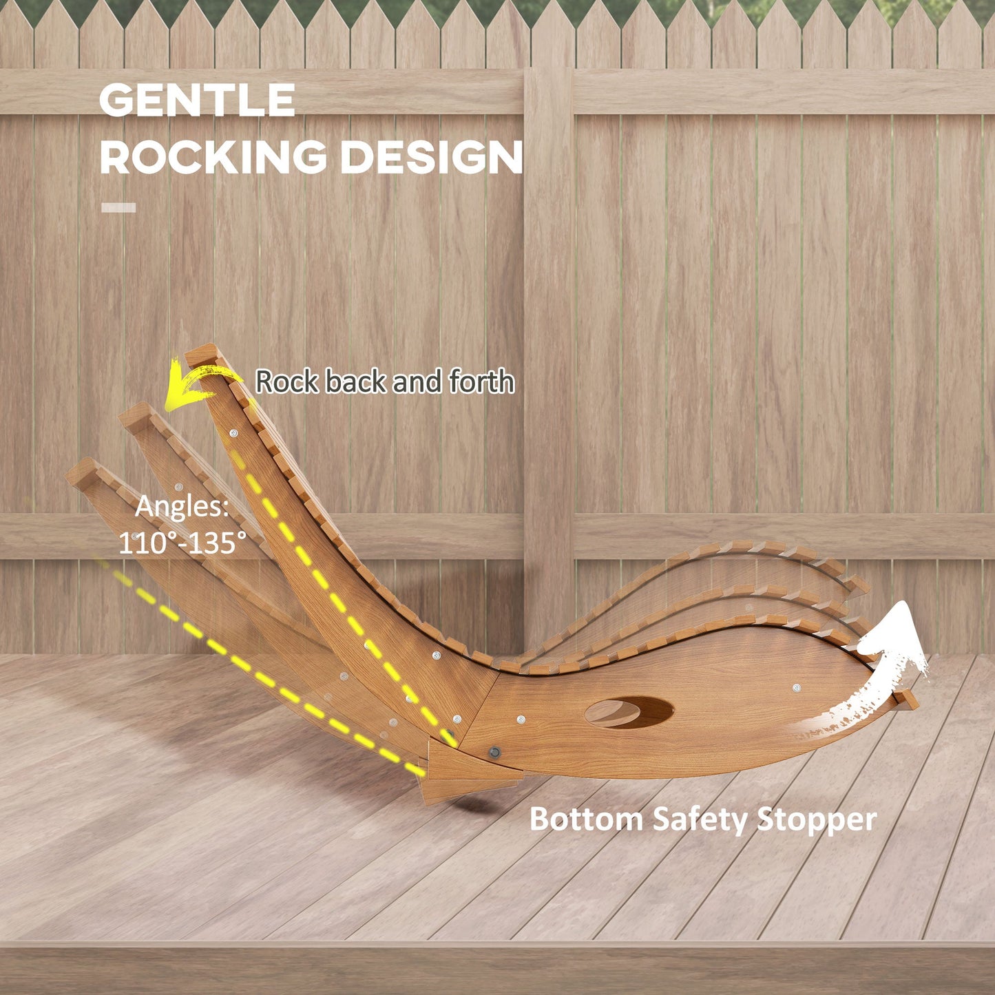 Wooden Outdoor Rocking Chair with Slatted Seat & High Back, Patio Rocking Chair with S Shape, Solid Wood Rocker for Backyard, Garden, Teak