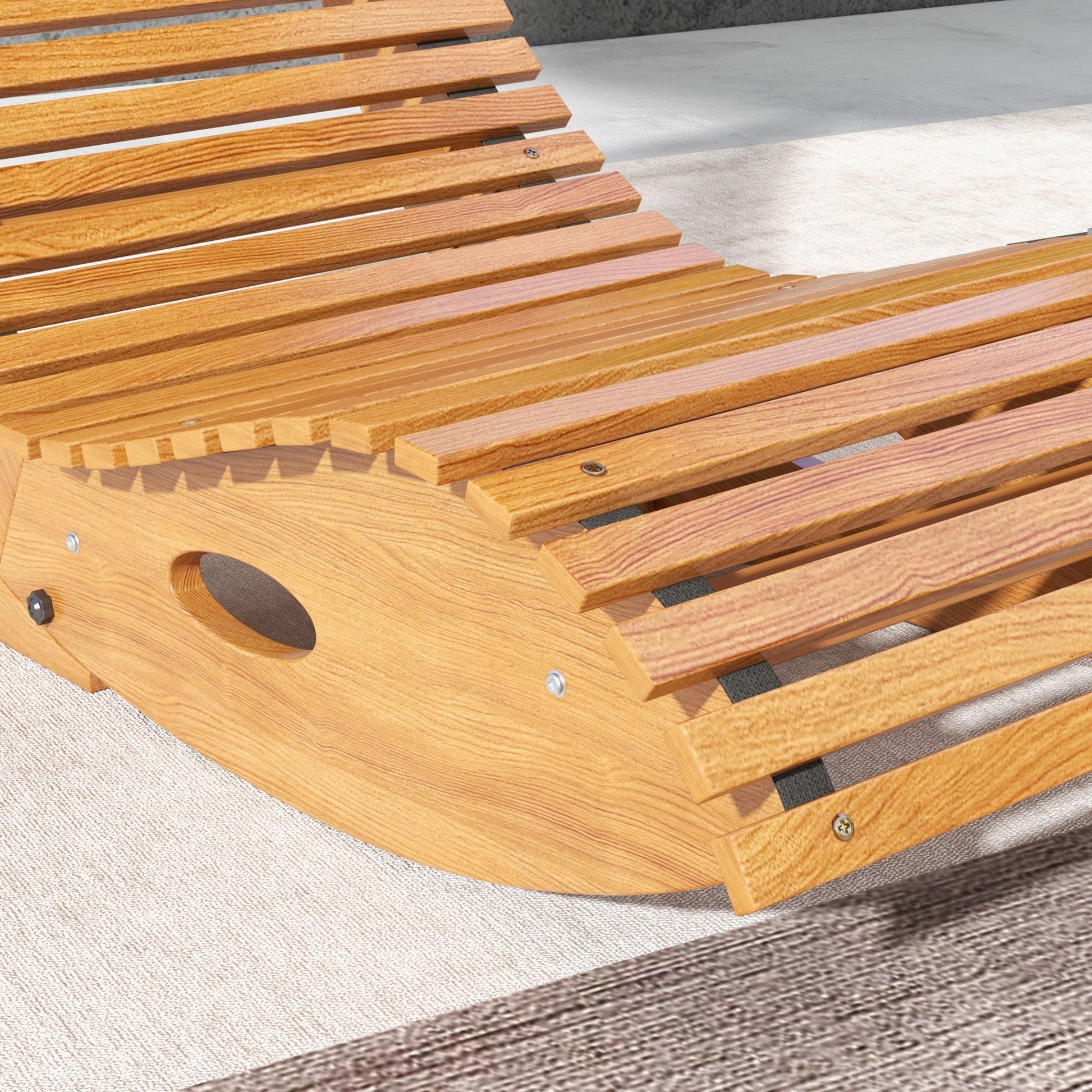 Wooden Outdoor Rocking Chair with Slatted Seat & High Back, Patio Rocking Chair with S Shape, Solid Wood Rocker for Backyard, Garden, Teak