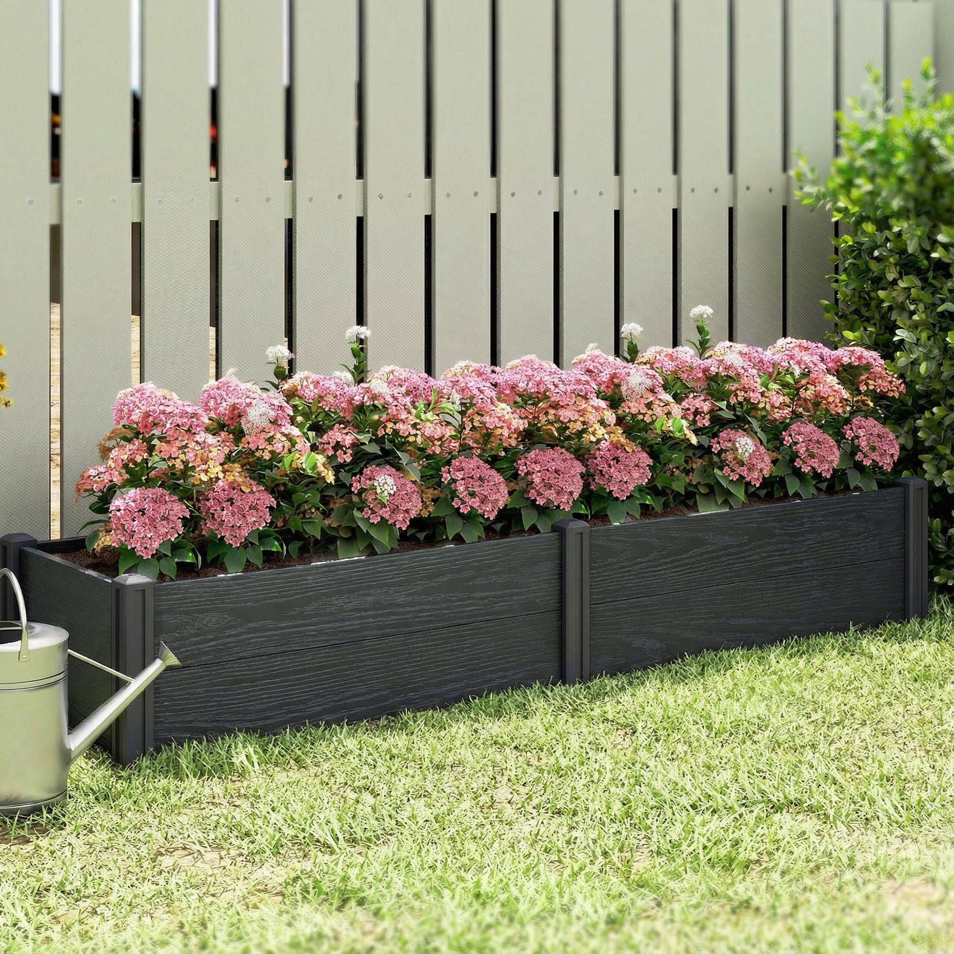 Vinyl Raised Garden Bed Kit, 6.5 x 2 x 1ft Elevated Garden Box with Divider, Open Bottom, Screwless Outdoor Planter Box for Flowers Herbs, DIY Assembly, Grey Wood Effect