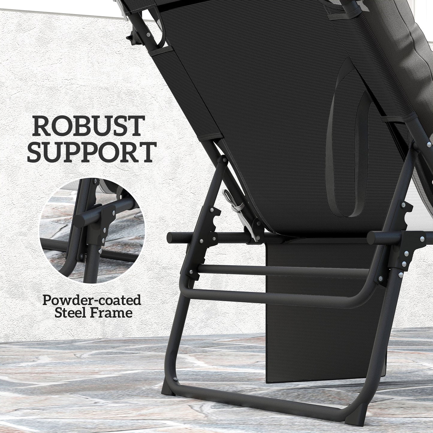 Folding Chaise Lounge Chair with Cushion and Adjustable Sun Shade, 4-Position Adjustable Outdoor Lounge Chair with Headrest, Sun Lounger with Cushion for Porch, Dark Grey