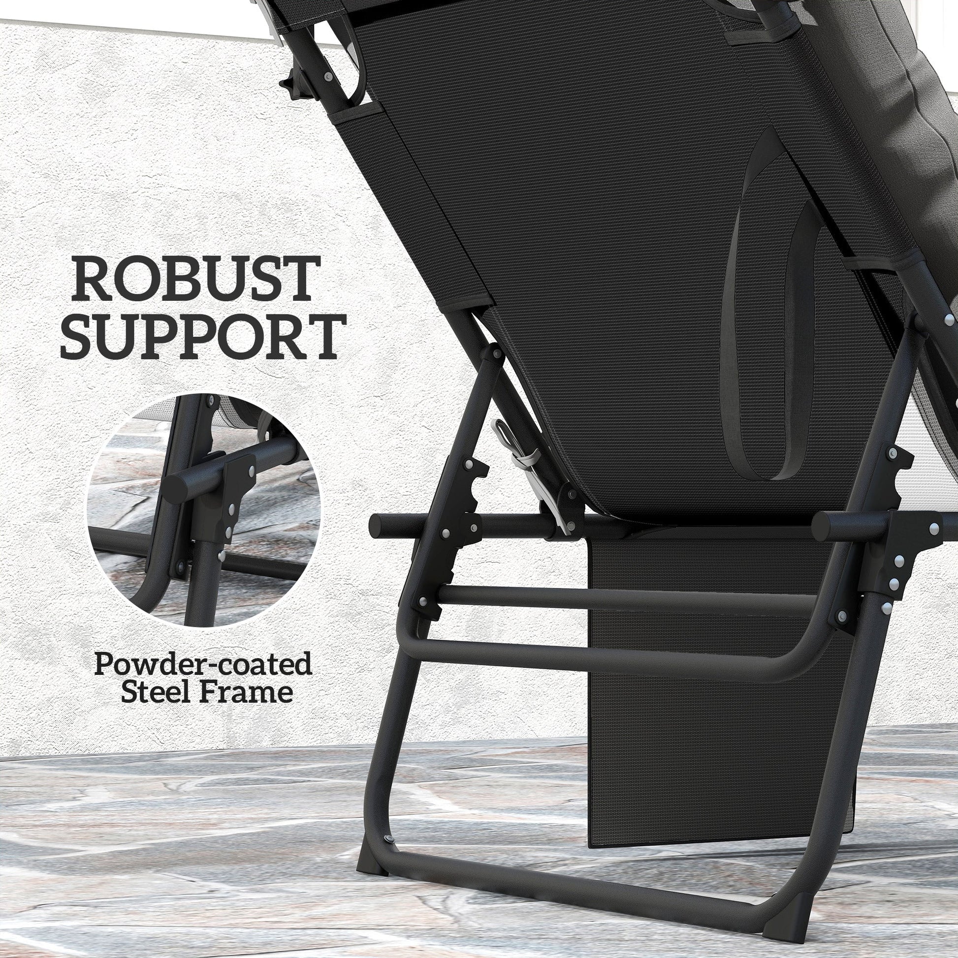 Folding Chaise Lounge Chair with Cushion and Adjustable Sun Shade, 4-Position Adjustable Outdoor Lounge Chair with Headrest, Sun Lounger with Cushion for Porch, Dark Grey