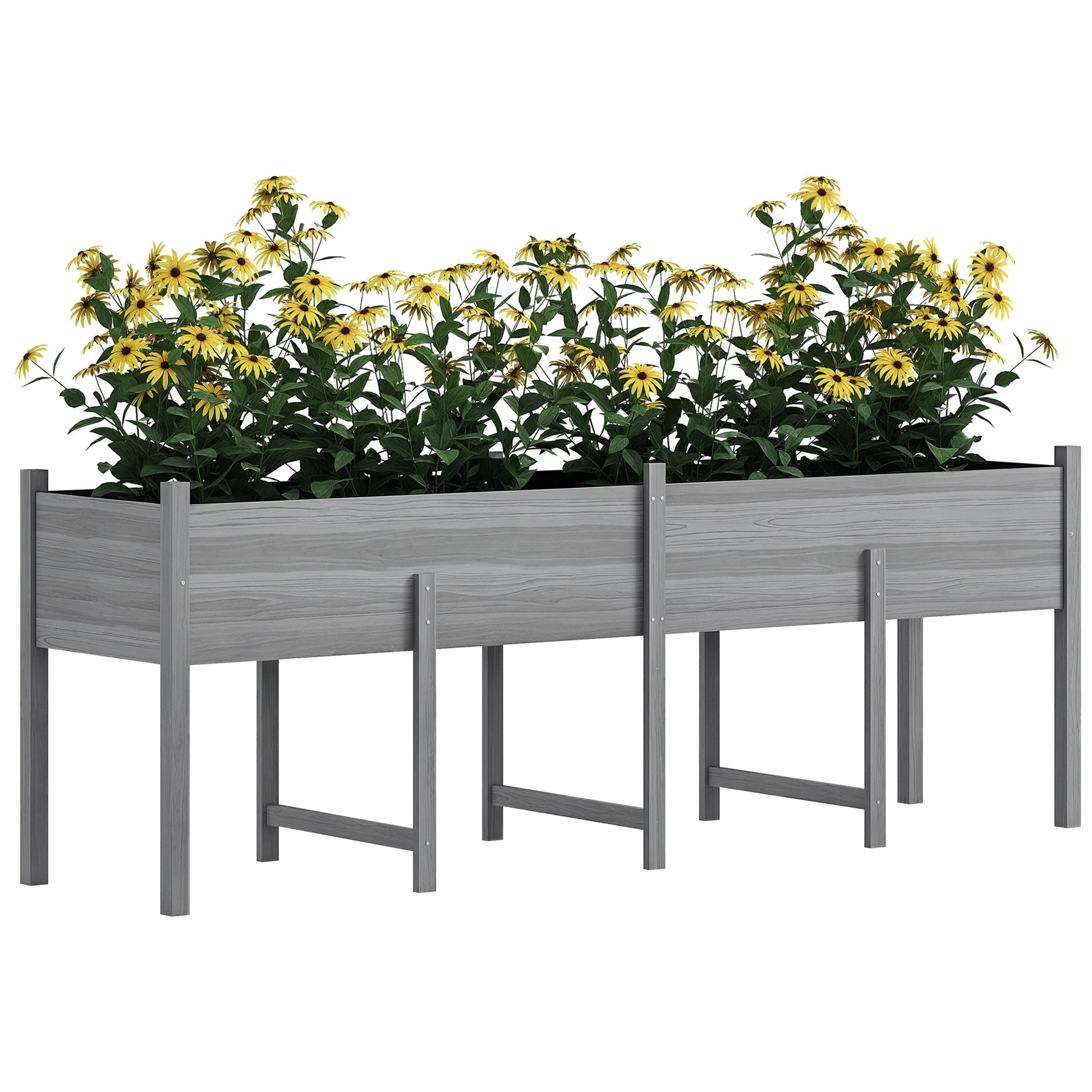Wooden Raised Garden Bed Planter with Bed Liner and Drain Holes, Large Elevated Planter Box with Legs for Vegetables Flowers Herbs, Outdoor and Indoor, Grey