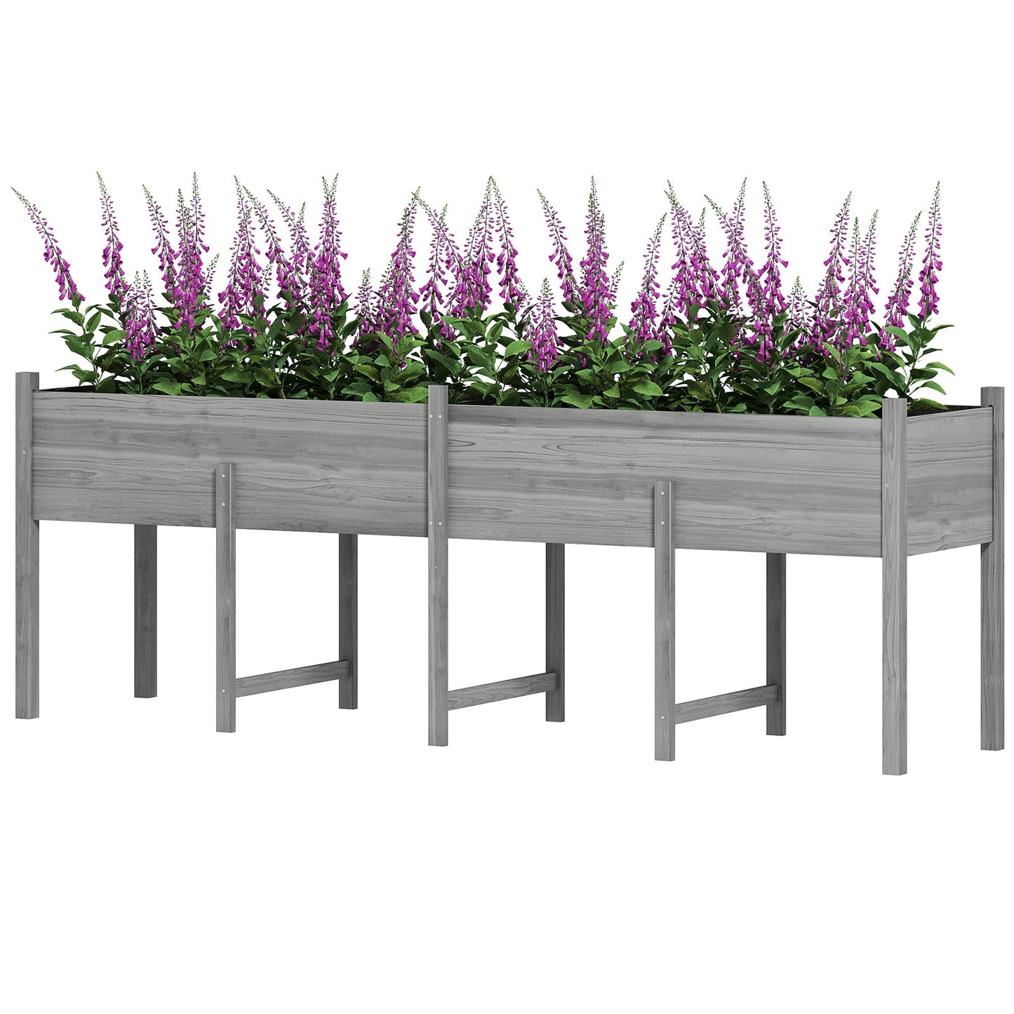 Wooden Raised Garden Bed Planter with Bed Liner and Drain Holes, Large Elevated Planter Box with Legs for Vegetables Flowers Herbs, Outdoor and Indoor, Grey