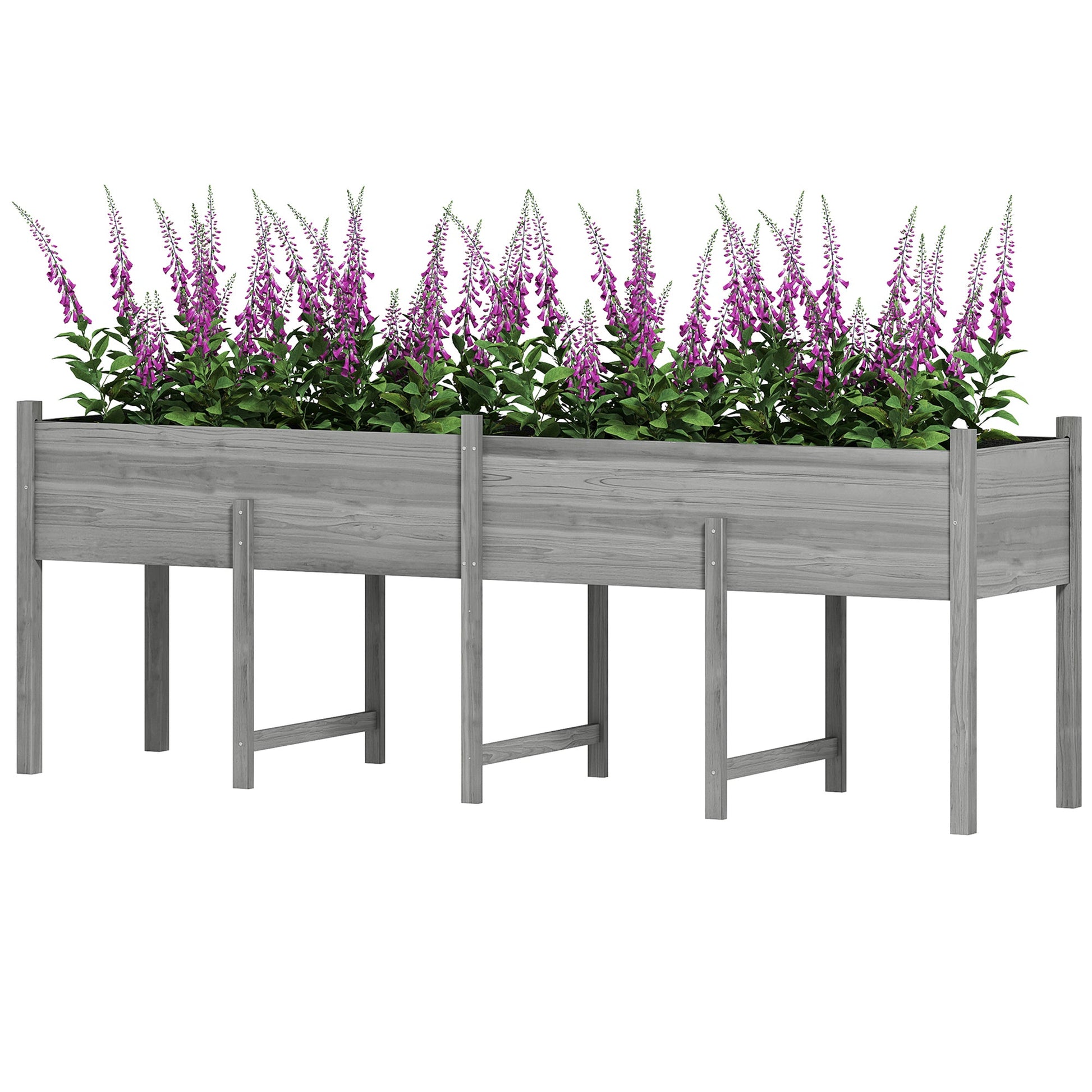 Wooden Raised Garden Bed Planter with Bed Liner and Drain Holes, Large Elevated Planter Box with Legs for Vegetables Flowers Herbs, Outdoor and Indoor, Grey