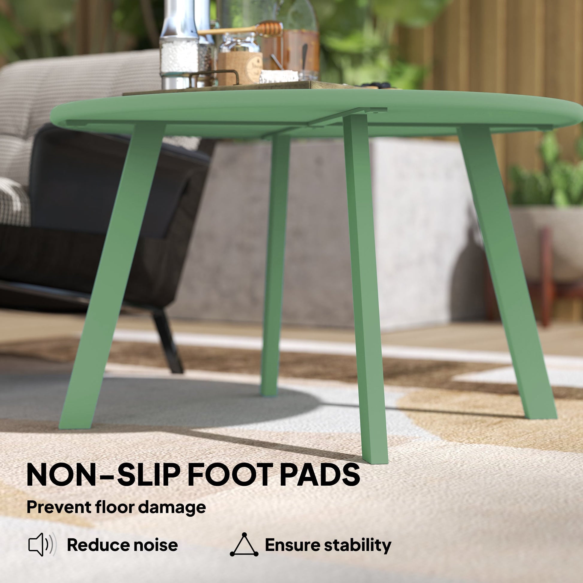 36" Patio Coffee Table, Round Outdoor Side Table with Weather Resistant Metal Frame and Non-Slip Foot Pads for Garden, Balcony, Backyard, Living Room, Green