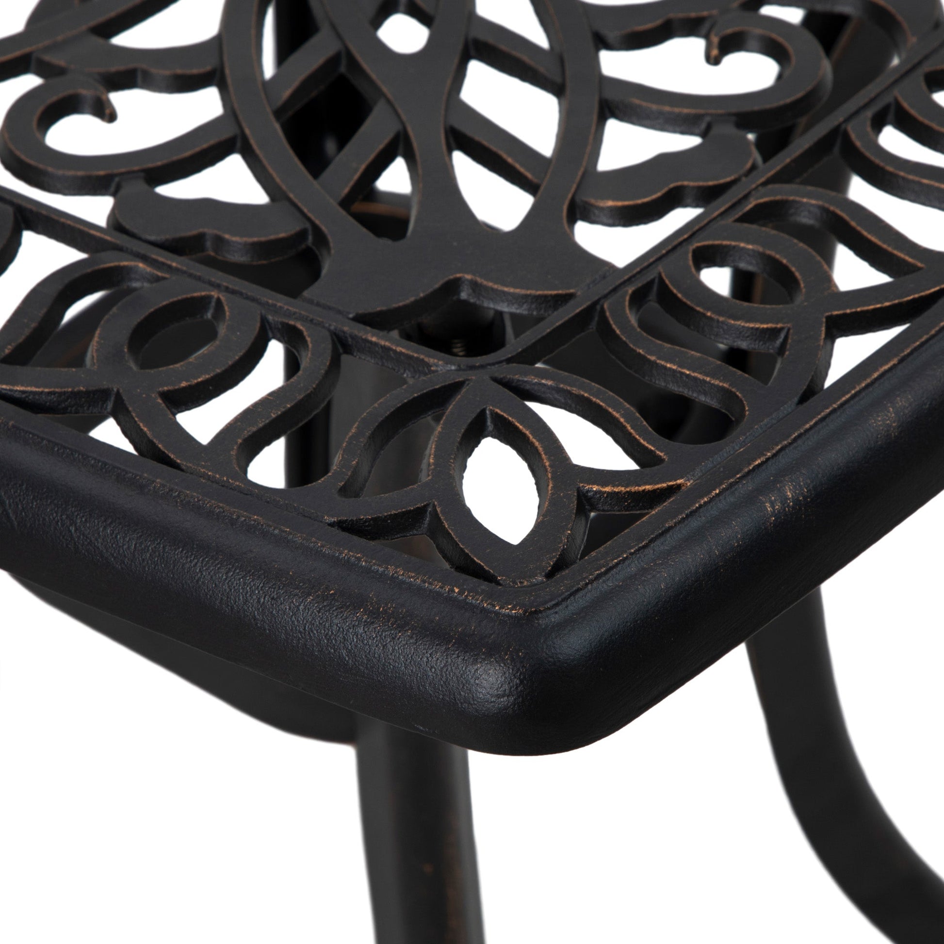 Cast Aluminum Outdoor Side Table, 21" Square Patio End Table with Umbrella Hole, Bistro Table for Garden, Balcony, Poolside, Bronze
