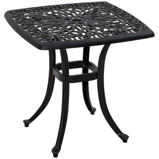 Cast Aluminum Outdoor Side Table, 21" Square Patio End Table with Umbrella Hole, Bistro Table for Garden, Balcony, Poolside, Bronze