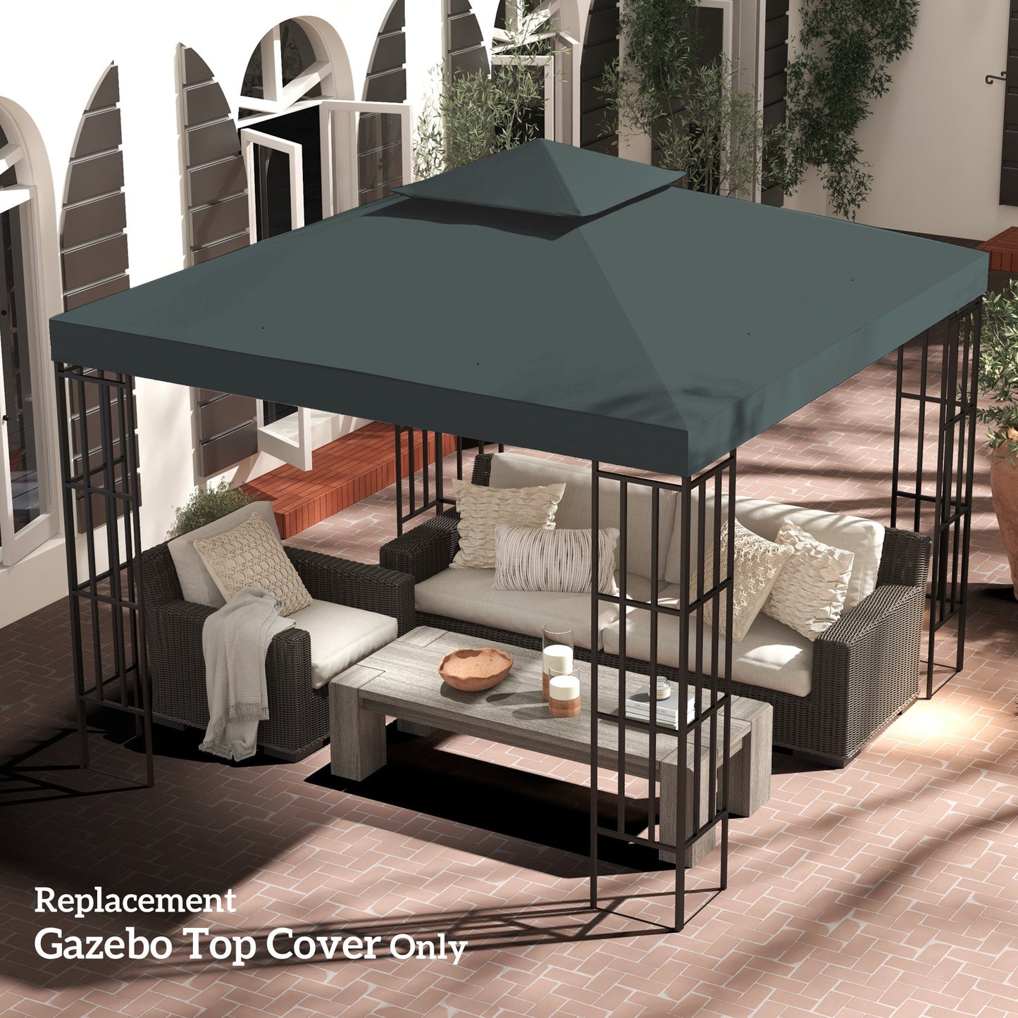 9.8' x 9.8' Square 2-Tier Gazebo Canopy Replacement Top Cover Outdoor Garden Sun Shade, Charcoal Grey
