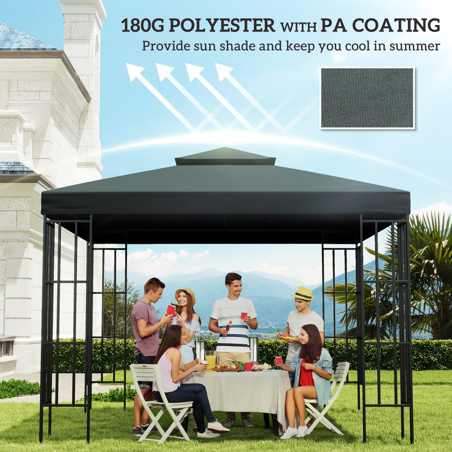 9.8' x 9.8' Square 2-Tier Gazebo Canopy Replacement Top Cover Outdoor Garden Sun Shade, Charcoal Grey