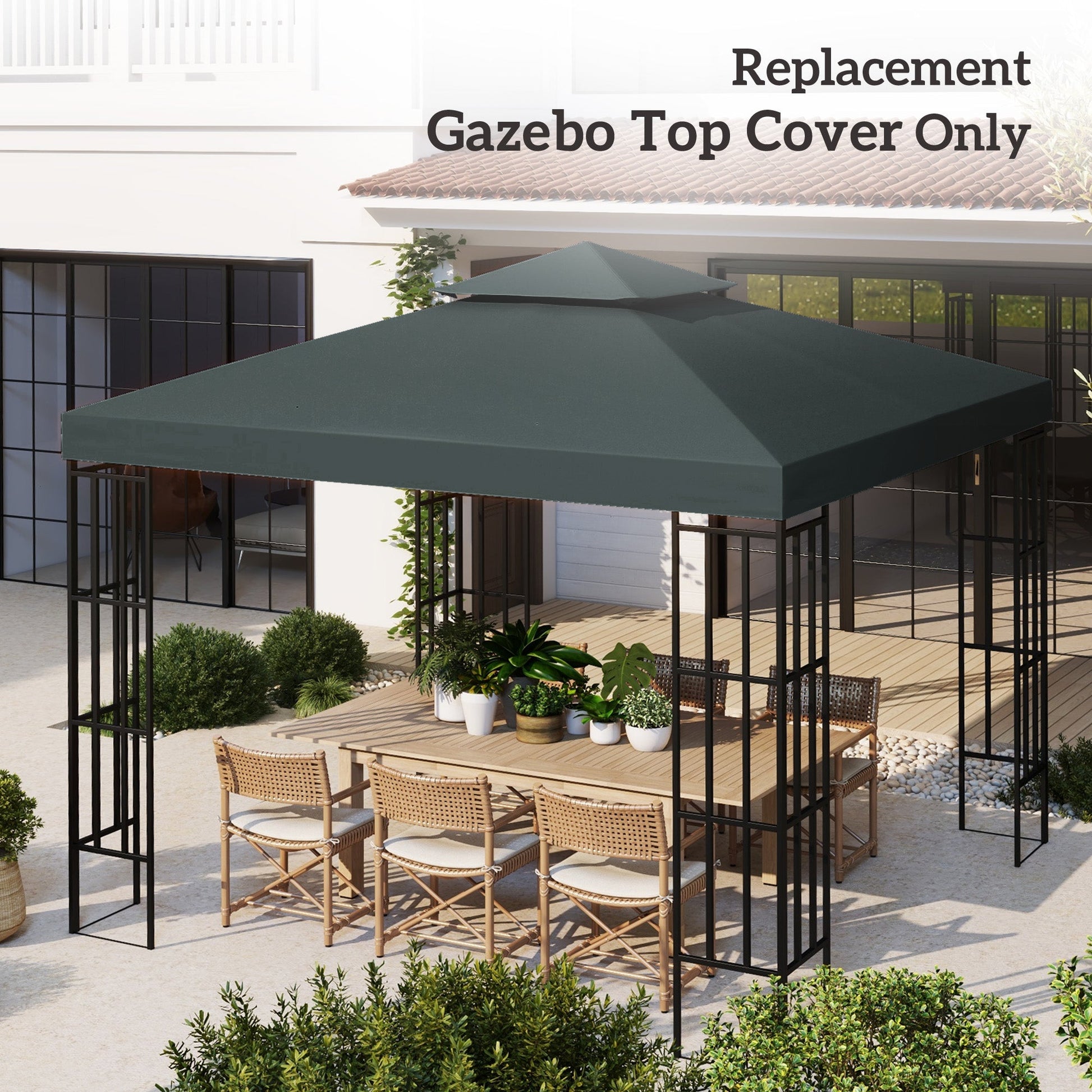 9.8' x 9.8' Square 2-Tier Gazebo Canopy Replacement Top Cover Outdoor Garden Sun Shade, Charcoal Grey