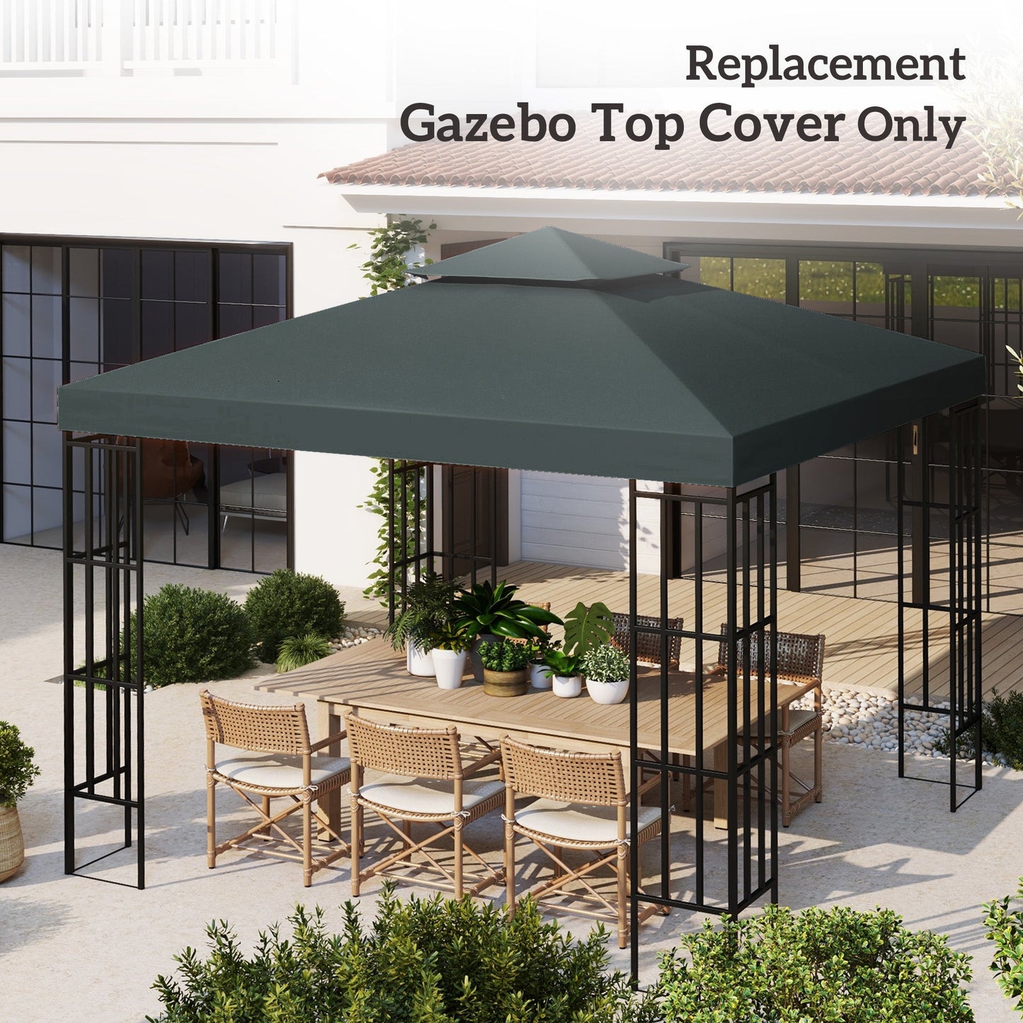9.8' x 9.8' Square 2-Tier Gazebo Canopy Replacement Top Cover Outdoor Garden Sun Shade, Charcoal Grey