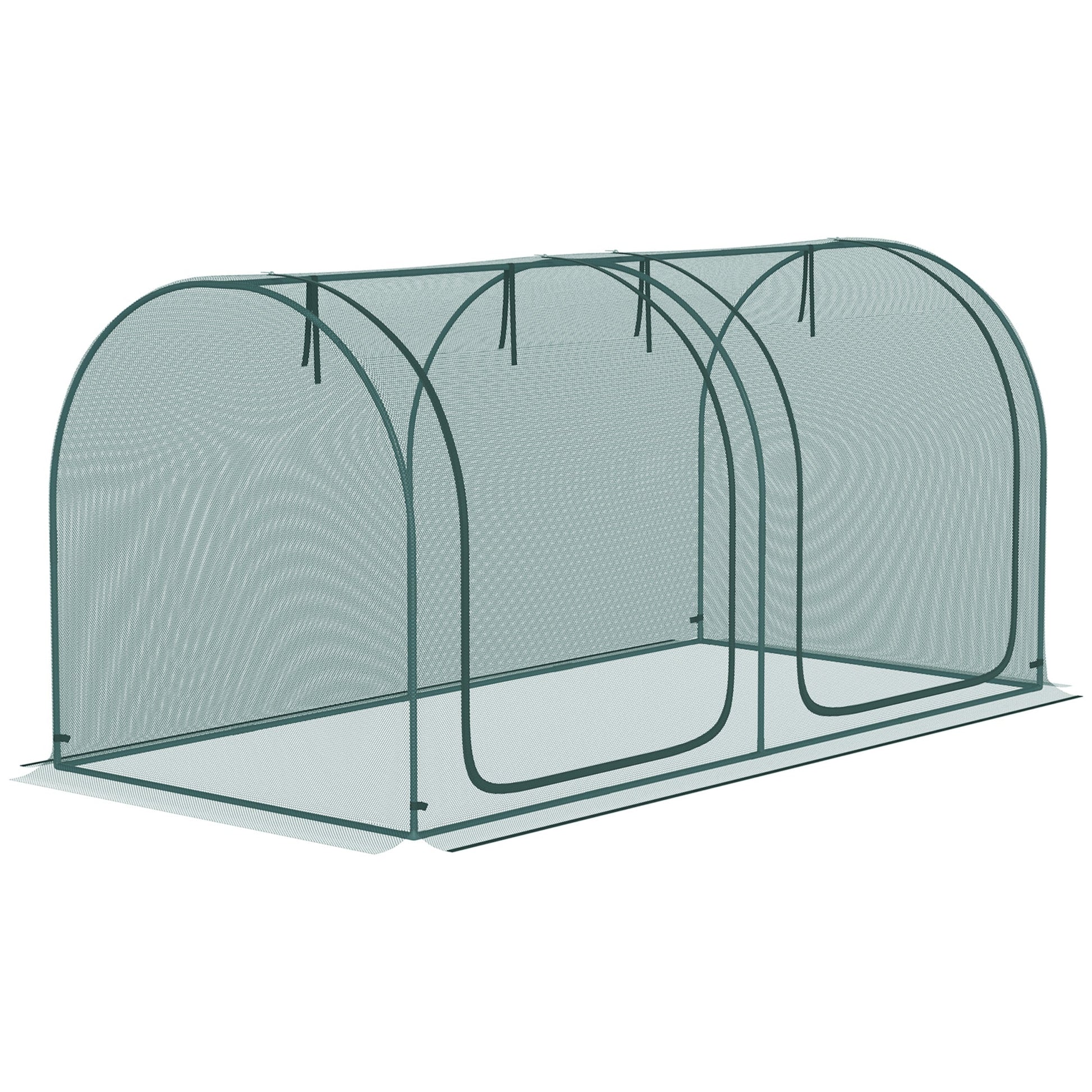 8' x 3' Crop Cage, Plant Protection Tent, with Two Zippered Doors and 4 Ground Stakes, for Garden, Yard, Lawn, Dark Green