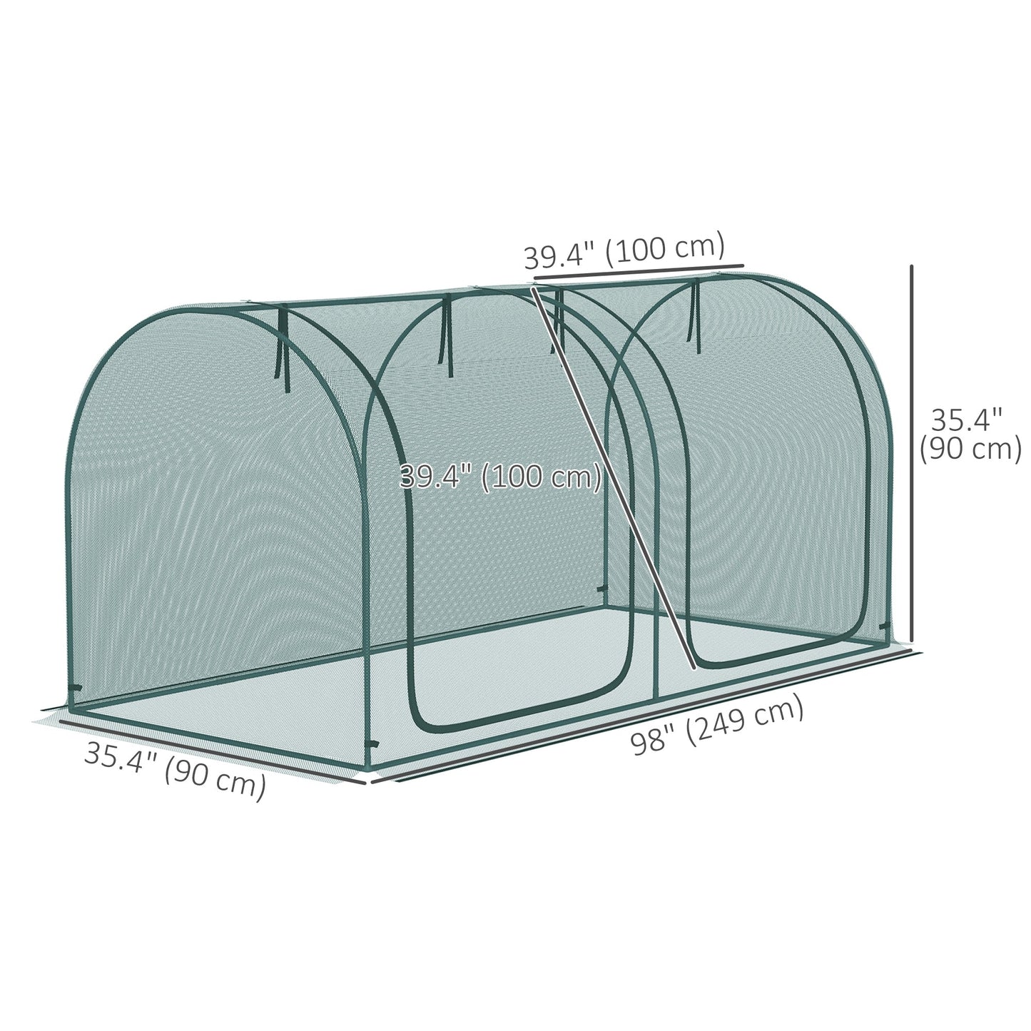 8' x 3' Crop Cage, Plant Protection Tent, with Two Zippered Doors and 4 Ground Stakes, for Garden, Yard, Lawn, Dark Green