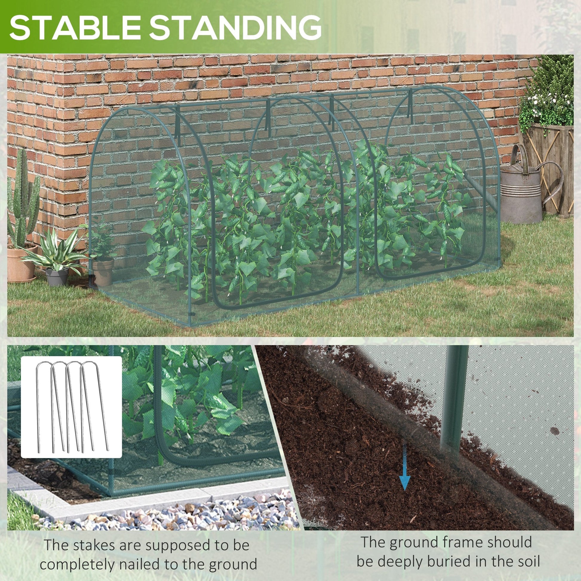 8' x 3' Crop Cage, Plant Protection Tent, with Two Zippered Doors and 4 Ground Stakes, for Garden, Yard, Lawn, Dark Green