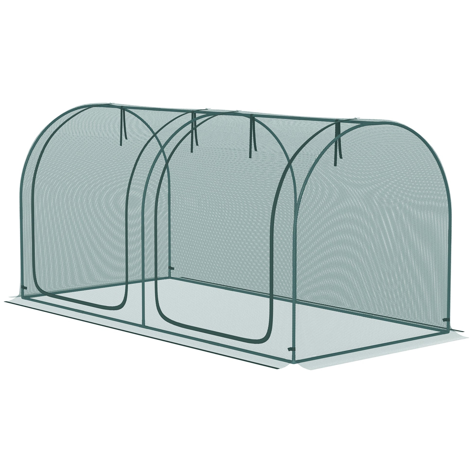 8' x 3' Crop Cage, Plant Protection Tent, with Two Zippered Doors and 4 Ground Stakes, for Garden, Yard, Lawn, Dark Green
