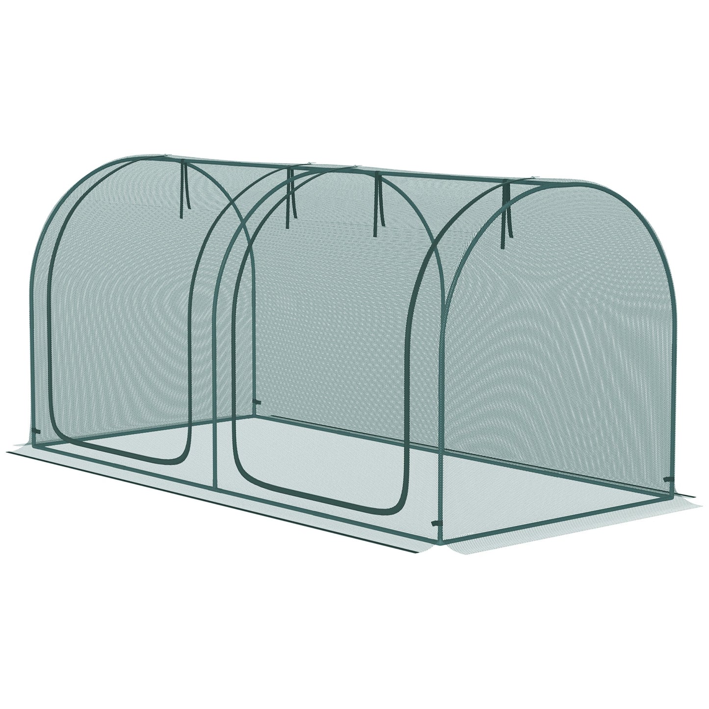 8' x 3' Crop Cage, Plant Protection Tent, with Two Zippered Doors and 4 Ground Stakes, for Garden, Yard, Lawn, Dark Green
