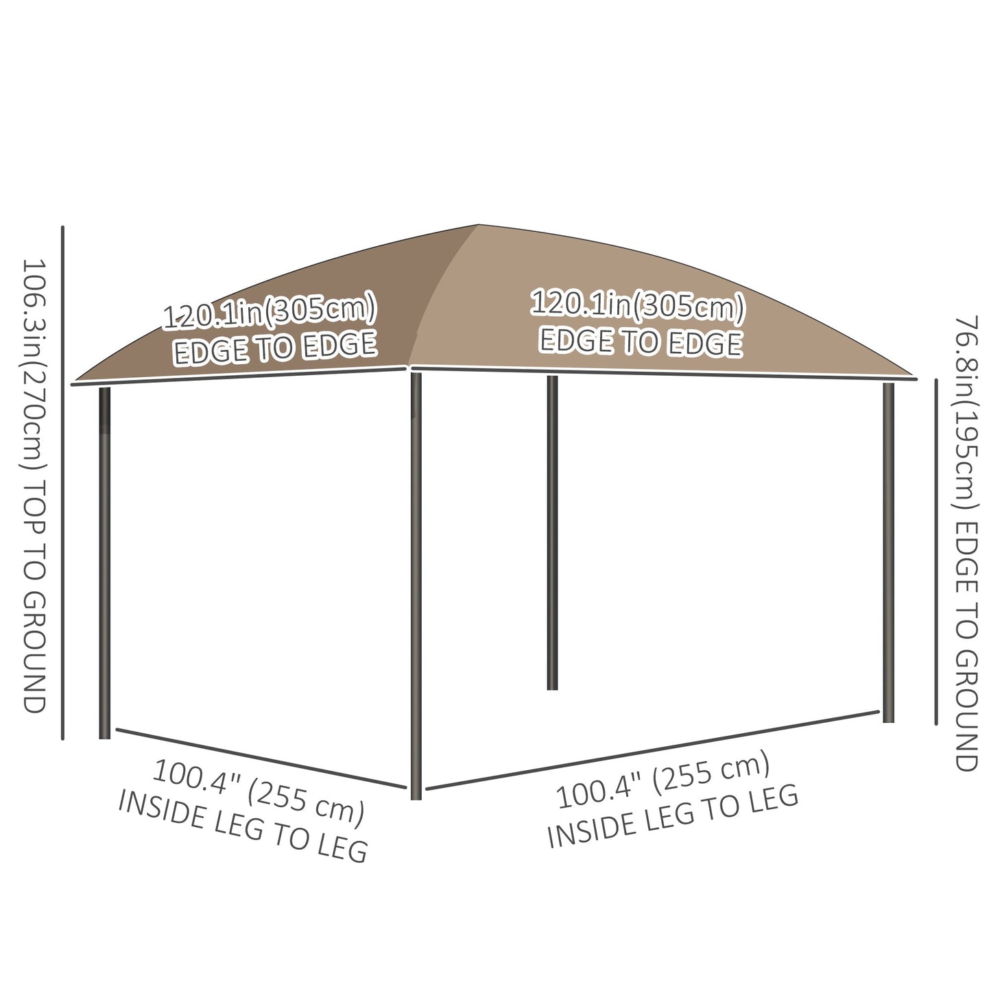 10' x 10' Outdoor Gazebo Canopy, Hardtop Gazebo with UV60+ Polycarbonate Roof, Steel Frame, Central Hook, and Curtains, for Garden, Lawn, Backyard, Deck, Khaki