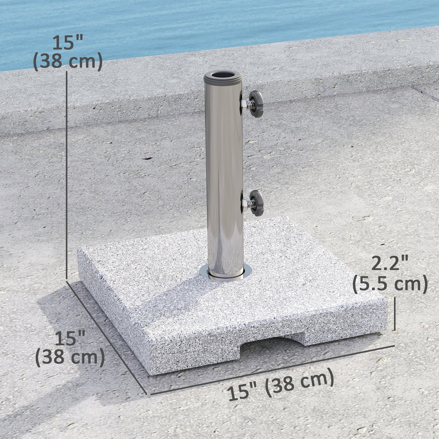 Square Patio Umbrella Base, Outdoor Umbrella Stand with Handles 2 Adjustable Knobs, Heavy Duty Patio Umbrella Stand for Garden Deck Poolside, Grey