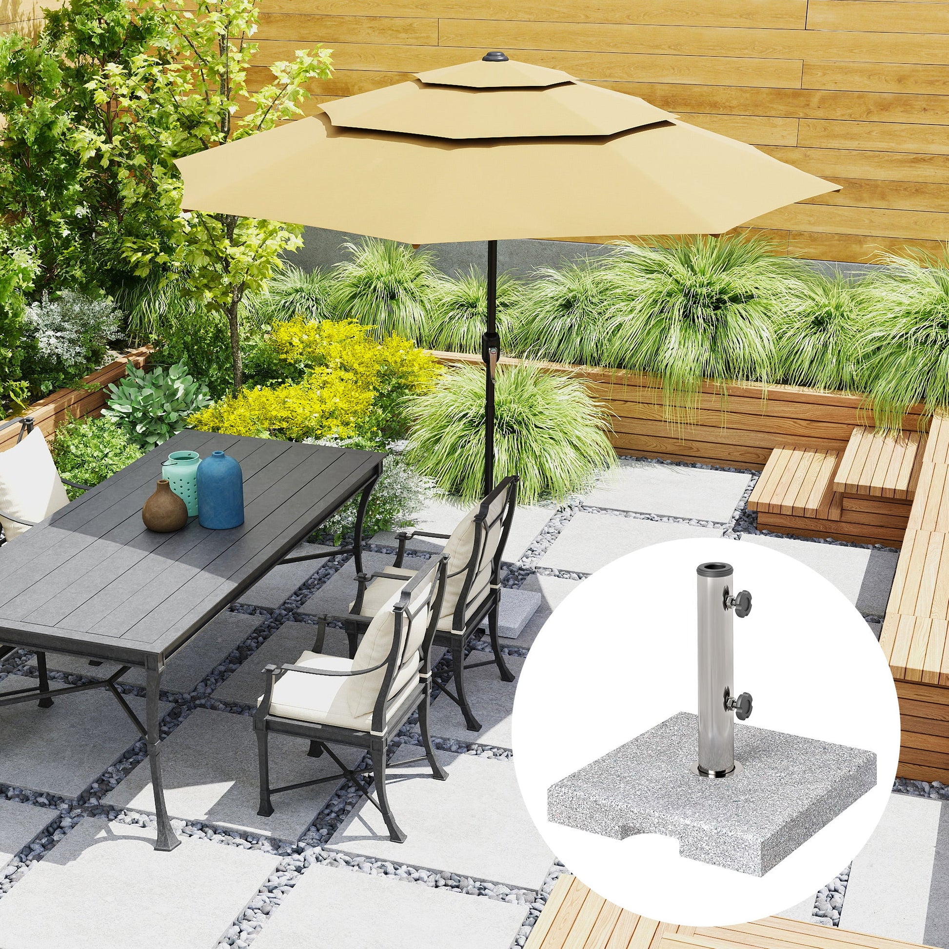 Square Patio Umbrella Base, Outdoor Umbrella Stand with Handles 2 Adjustable Knobs, Heavy Duty Patio Umbrella Stand for Garden Deck Poolside, Grey