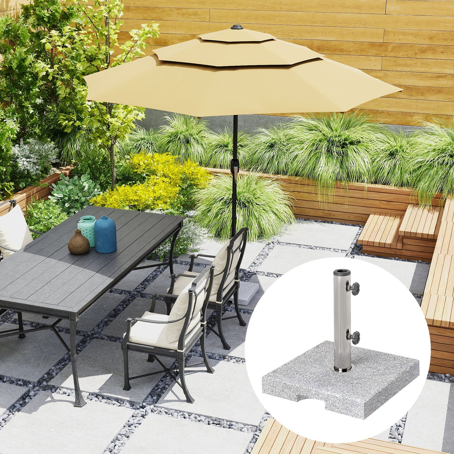 Square Patio Umbrella Base, Outdoor Umbrella Stand with Handles 2 Adjustable Knobs, Heavy Duty Patio Umbrella Stand for Garden Deck Poolside, Grey