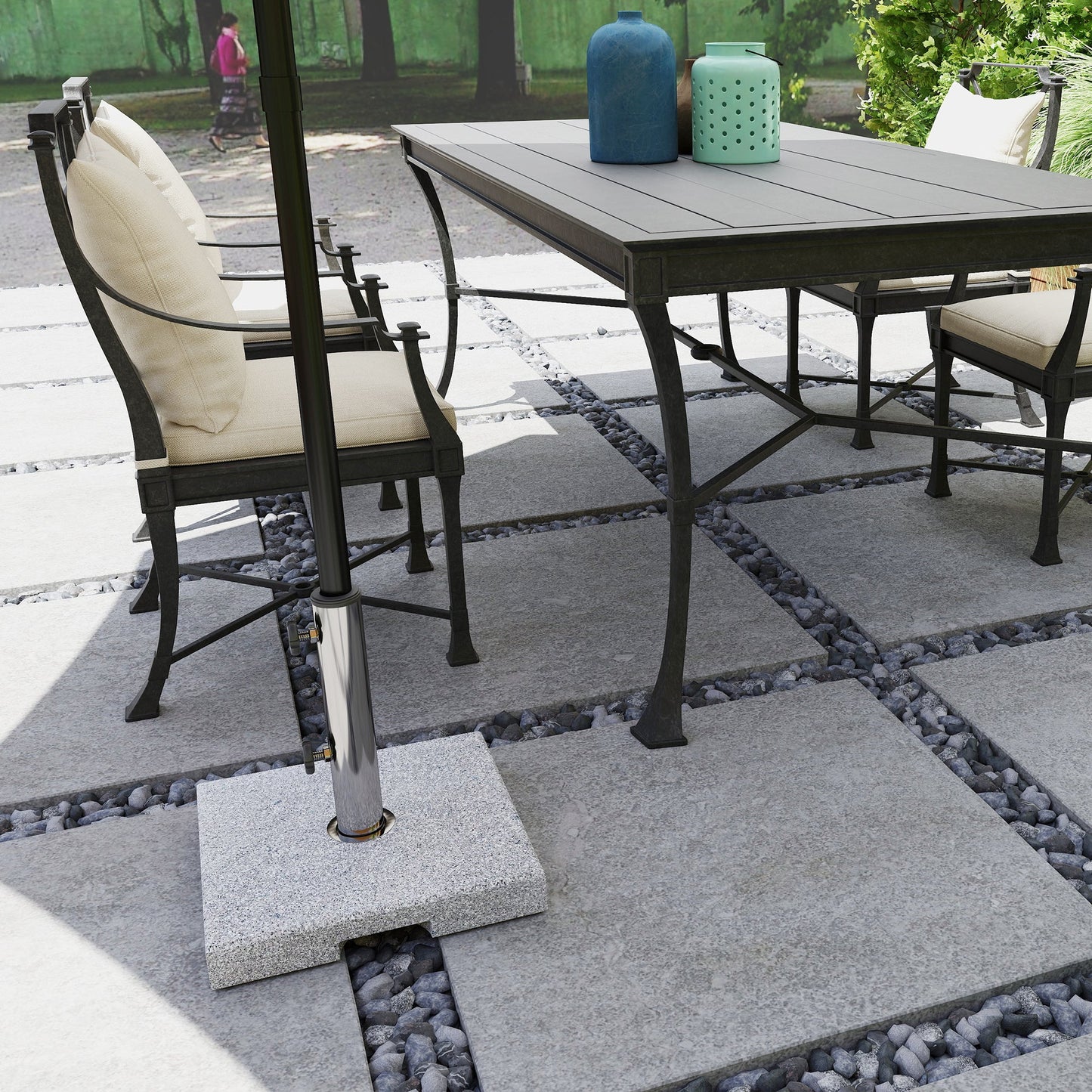 Square Patio Umbrella Base, Outdoor Umbrella Stand with Handles 2 Adjustable Knobs, Heavy Duty Patio Umbrella Stand for Garden Deck Poolside, Grey