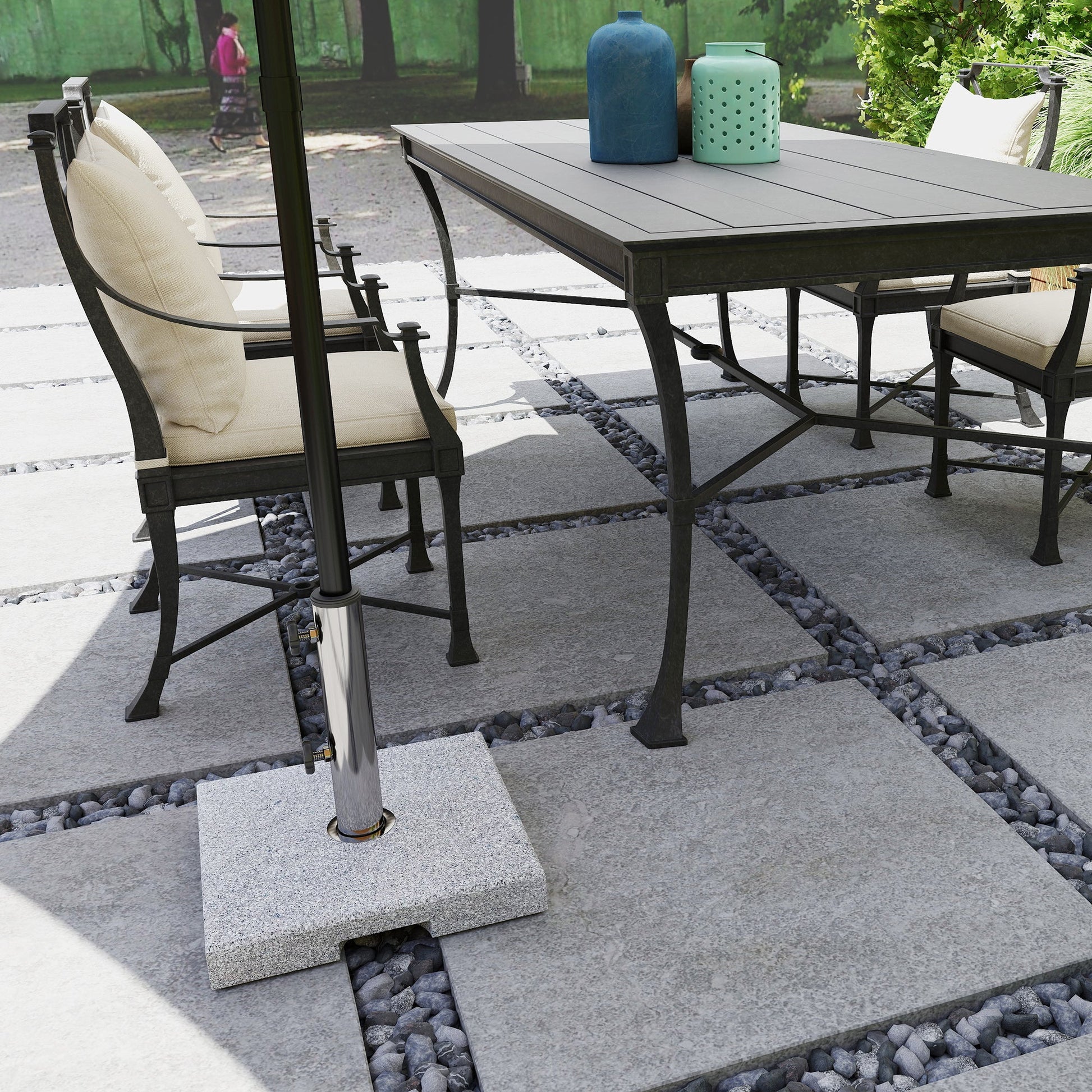 Square Patio Umbrella Base, Outdoor Umbrella Stand with Handles 2 Adjustable Knobs, Heavy Duty Patio Umbrella Stand for Garden Deck Poolside, Grey
