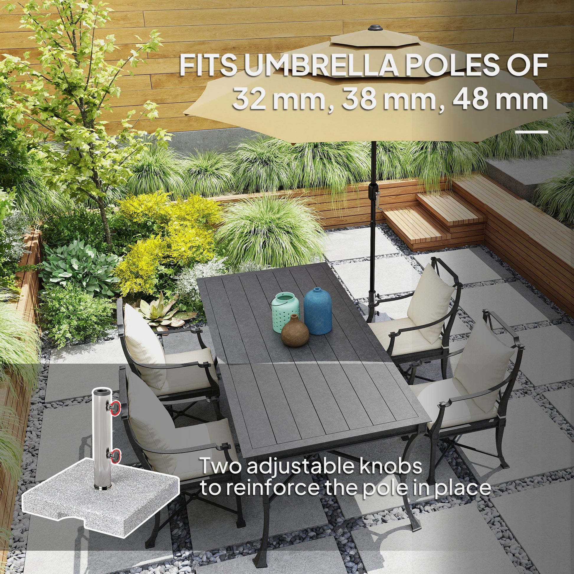 Square Patio Umbrella Base, Outdoor Umbrella Stand with Handles 2 Adjustable Knobs, Heavy Duty Patio Umbrella Stand for Garden Deck Poolside, Grey