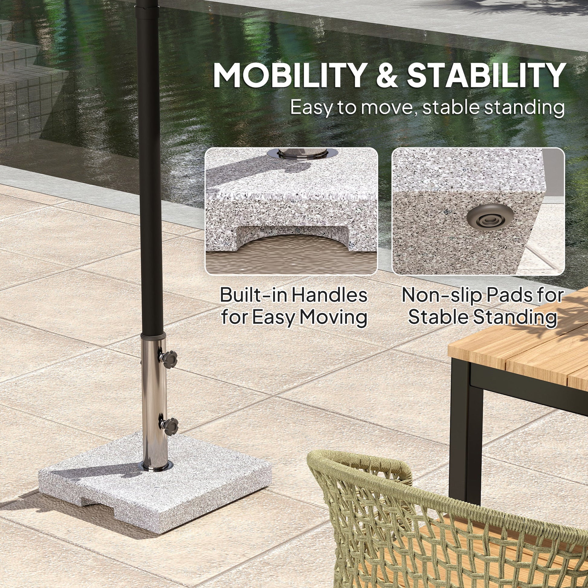 Square Patio Umbrella Base, Outdoor Umbrella Stand with Handles 2 Adjustable Knobs, Heavy Duty Patio Umbrella Stand for Garden Deck Poolside, Grey