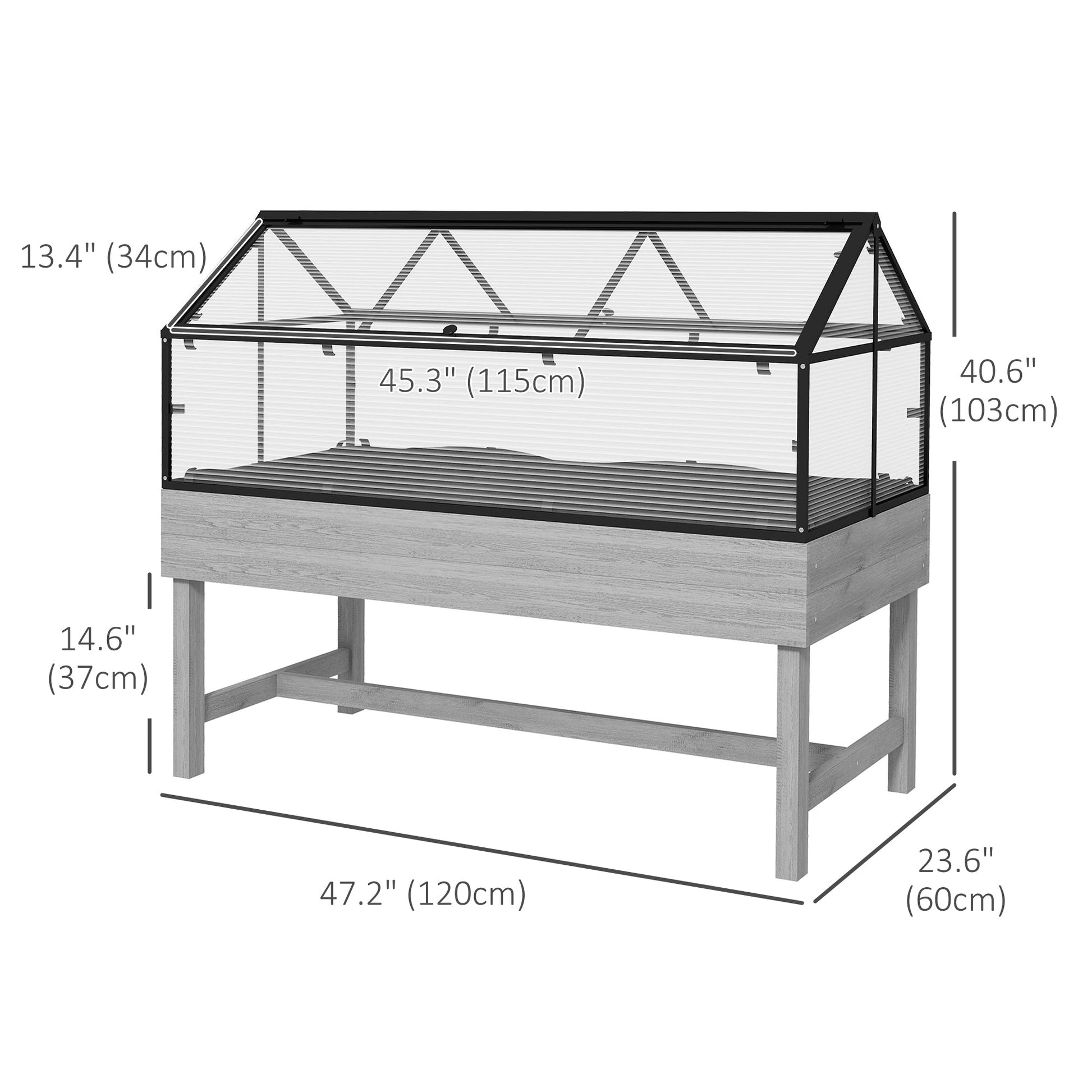 Raised Garden Bed with Cold Frame Greenhouse, Elevated Wood Planter Box for Vegetables, Flowers, Herbs, Distressed Grey