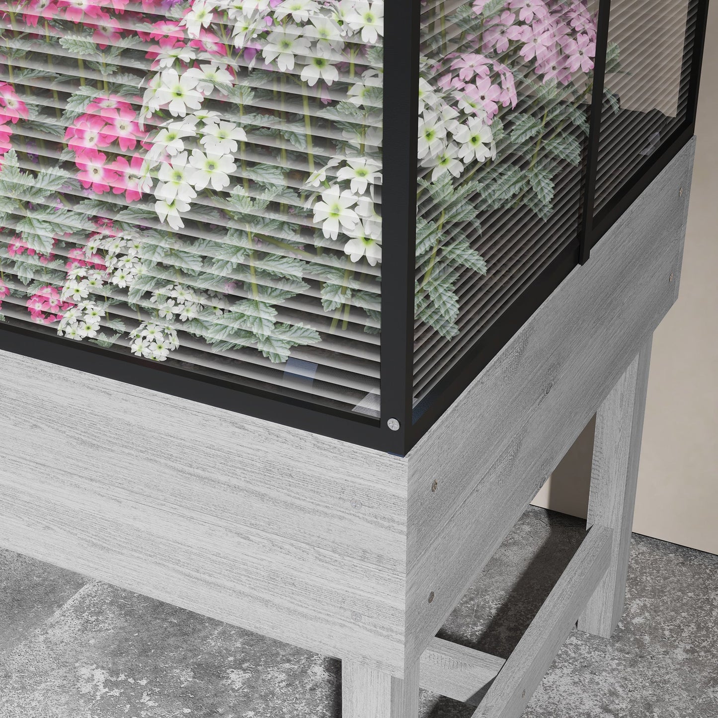 Raised Garden Bed with Cold Frame Greenhouse, Elevated Wood Planter Box for Vegetables, Flowers, Herbs, Distressed Grey