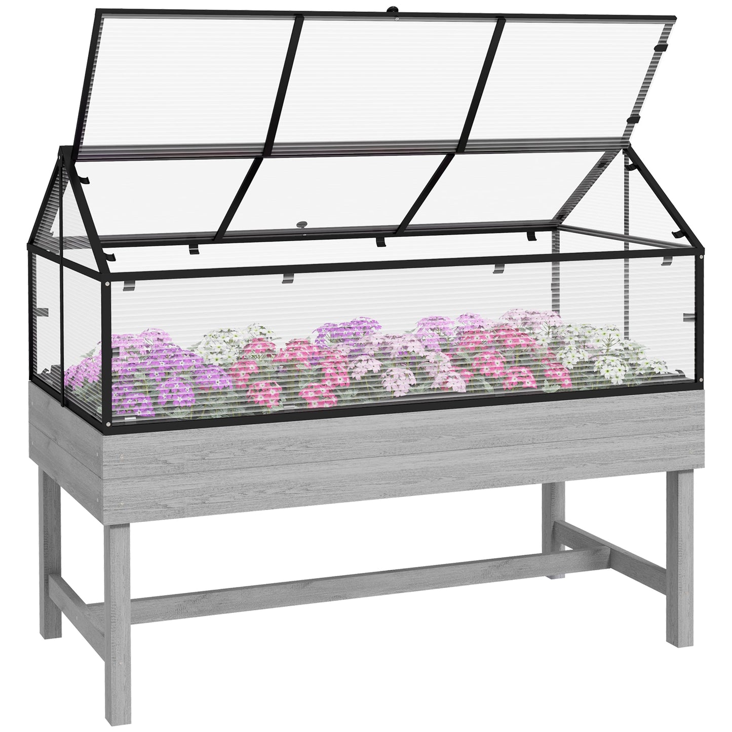 Raised Garden Bed with Cold Frame Greenhouse, Elevated Wood Planter Box for Vegetables, Flowers, Herbs, Distressed Grey