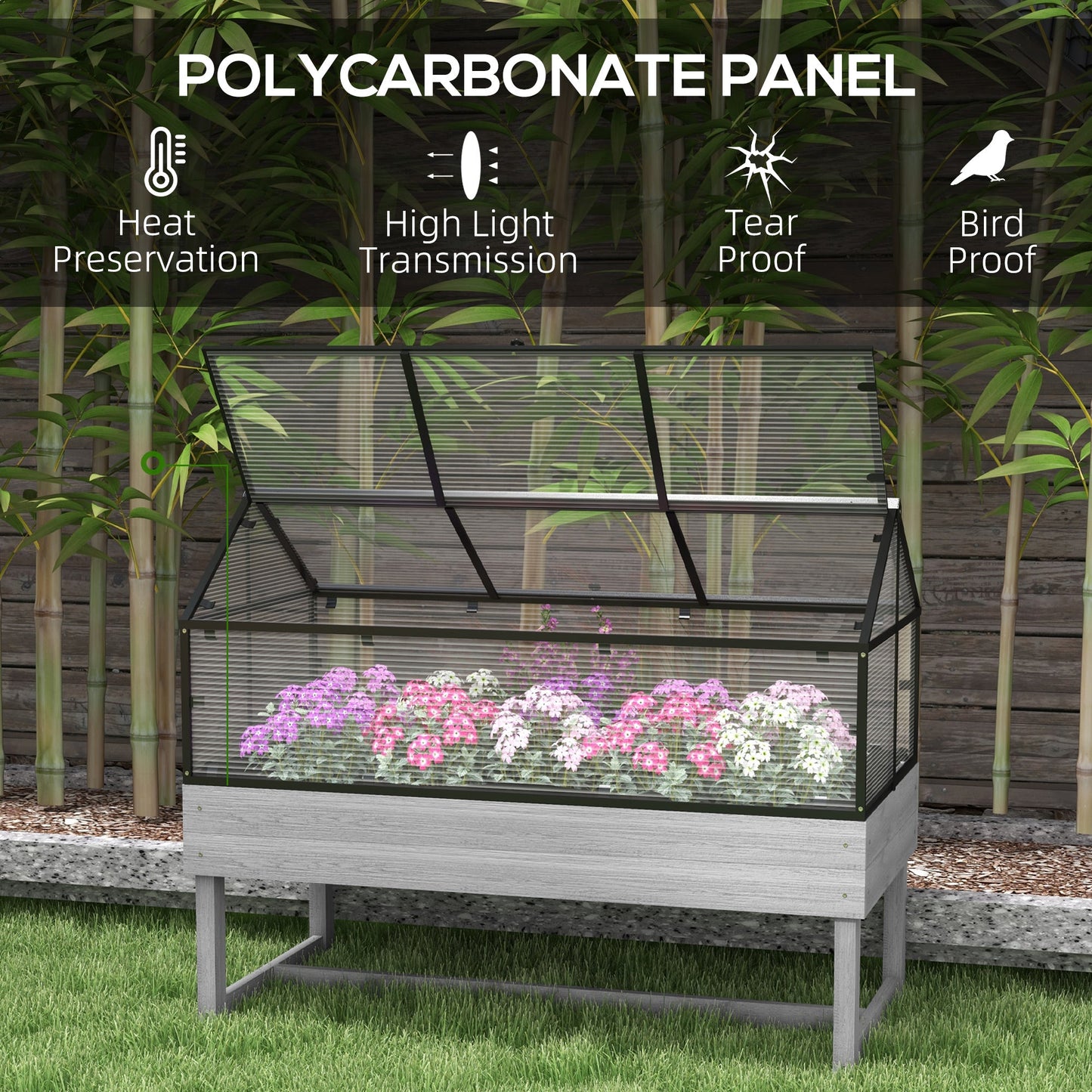 Raised Garden Bed with Cold Frame Greenhouse, Elevated Wood Planter Box for Vegetables, Flowers, Herbs, Distressed Grey
