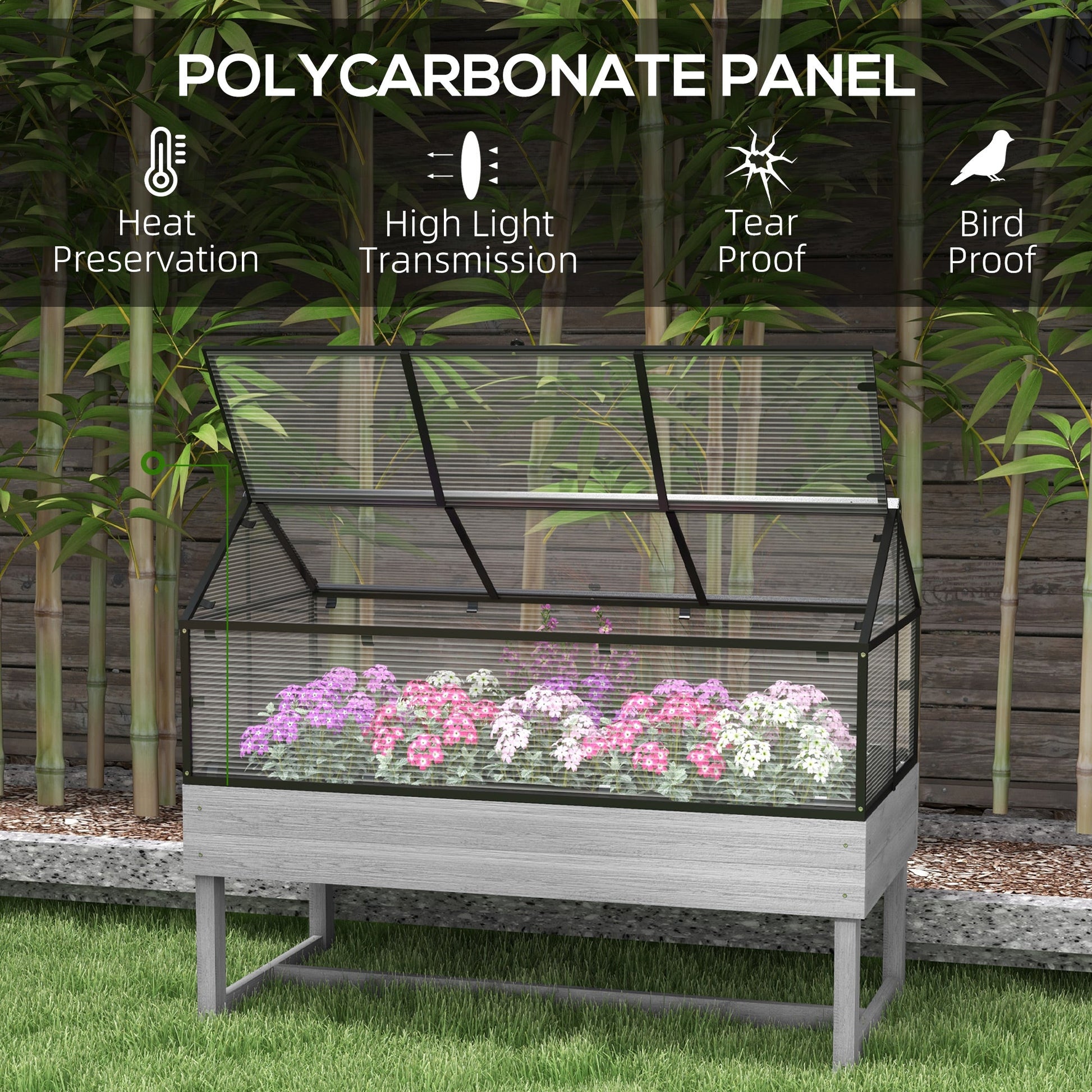Raised Garden Bed with Cold Frame Greenhouse, Elevated Wood Planter Box for Vegetables, Flowers, Herbs, Distressed Grey