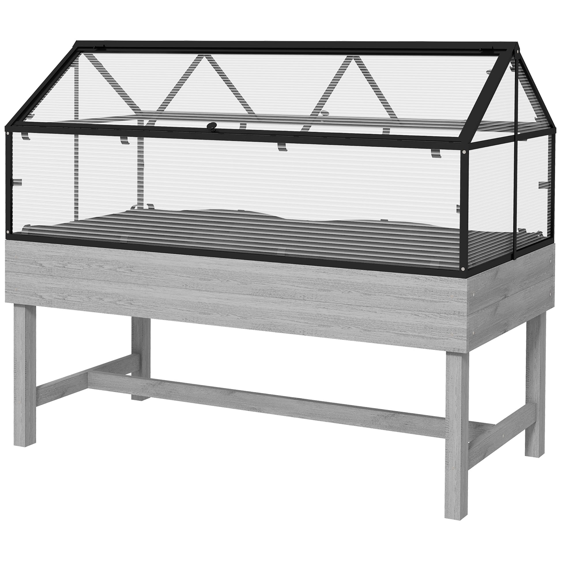 Raised Garden Bed with Cold Frame Greenhouse, Elevated Wood Planter Box for Vegetables, Flowers, Herbs, Distressed Grey