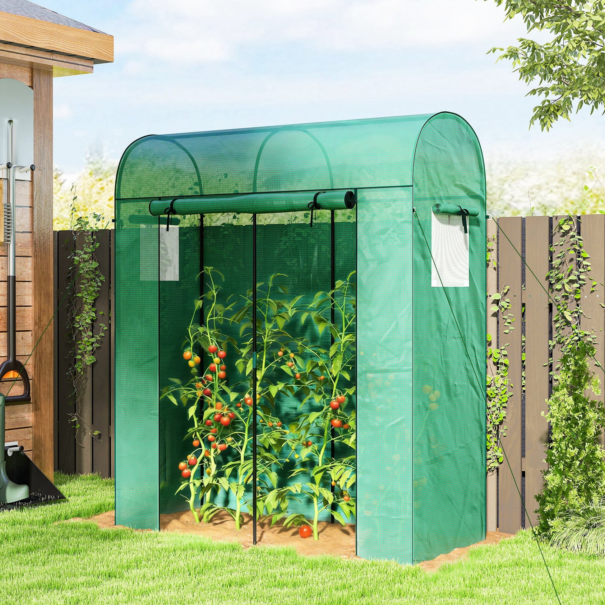 6' x 2' x 6.6' Mini Greenhouse, Portable Garden Green House with Roll-up Door and Mesh Windows, Small Plant Greenhouse with PE Cover, Steel Frame for Indoor Outdoor, Green