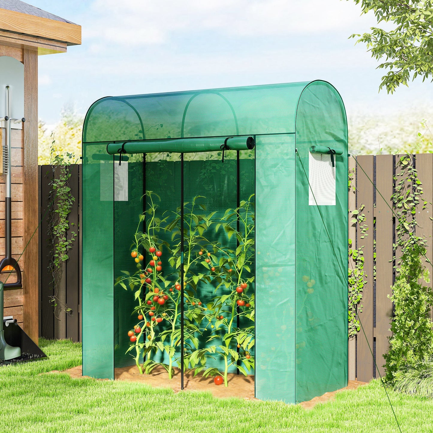 6' x 2' x 6.6' Mini Greenhouse, Portable Garden Green House with Roll-up Door and Mesh Windows, Small Plant Greenhouse with PE Cover, Steel Frame for Indoor Outdoor, Green