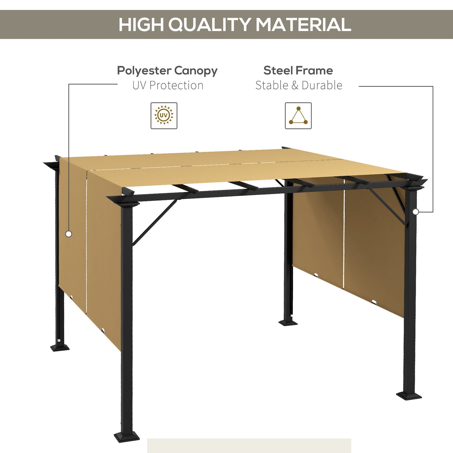10' x 10' Retractable Pergola Canopy, Outdoor Gazebo with Sun Shade Canopy and Steel Frame, for Backyard, Garden, Patio, Deck, Brown