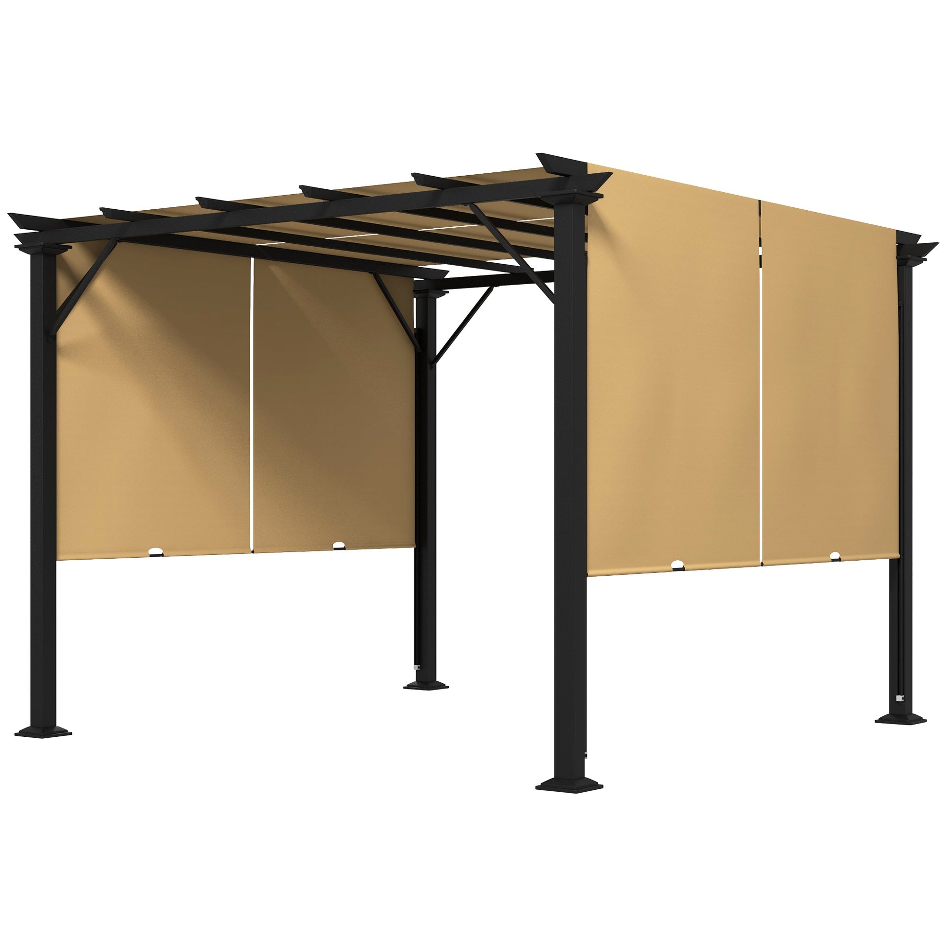 10' x 10' Retractable Pergola Canopy, Outdoor Gazebo with Sun Shade Canopy and Steel Frame, for Backyard, Garden, Patio, Deck, Brown
