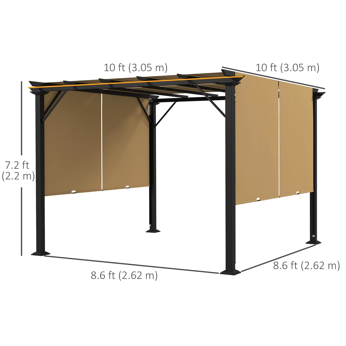 10' x 10' Retractable Pergola Canopy, Outdoor Gazebo with Sun Shade Canopy and Steel Frame, for Backyard, Garden, Patio, Deck, Brown