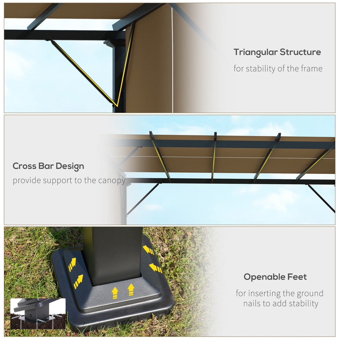 10' x 10' Retractable Pergola Canopy, Outdoor Gazebo with Sun Shade Canopy and Steel Frame, for Backyard, Garden, Patio, Deck, Brown