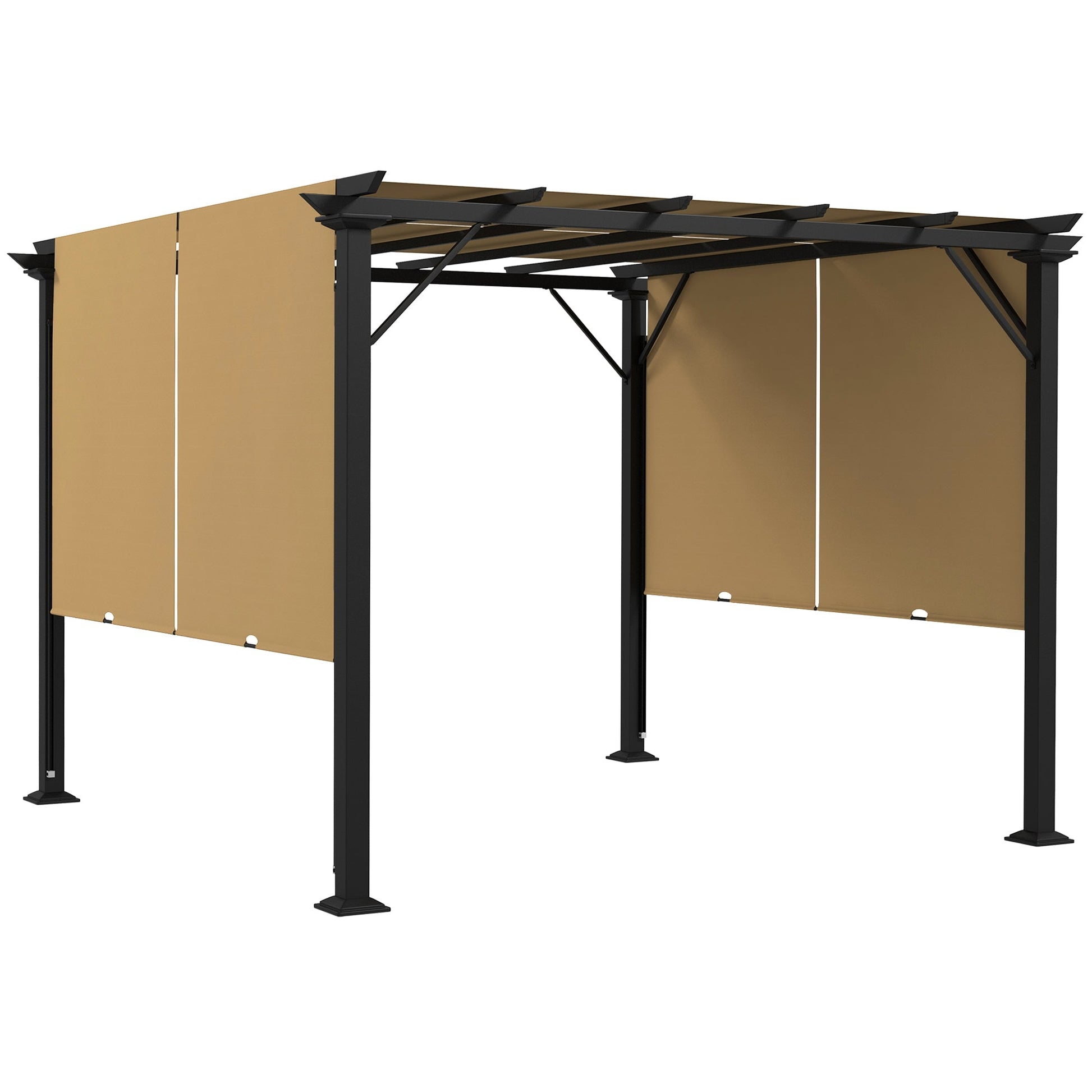 10' x 10' Retractable Pergola Canopy, Outdoor Gazebo with Sun Shade Canopy and Steel Frame, for Backyard, Garden, Patio, Deck, Brown