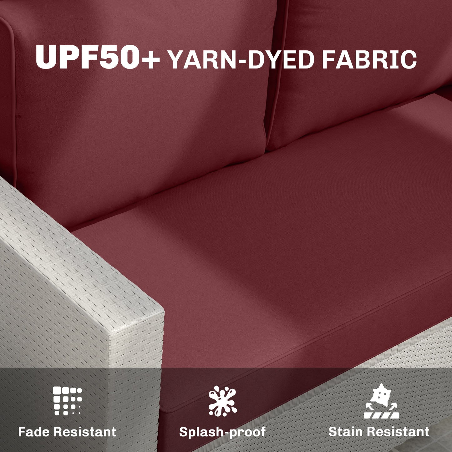 2 Seater Outdoor Seat Cushions with Backrest, Loveseat Double Sofa Outdoor Furniture Cushions, Fade-Resistant Replacement Patio Cushions for Indoor and Outdoor, Wine Red