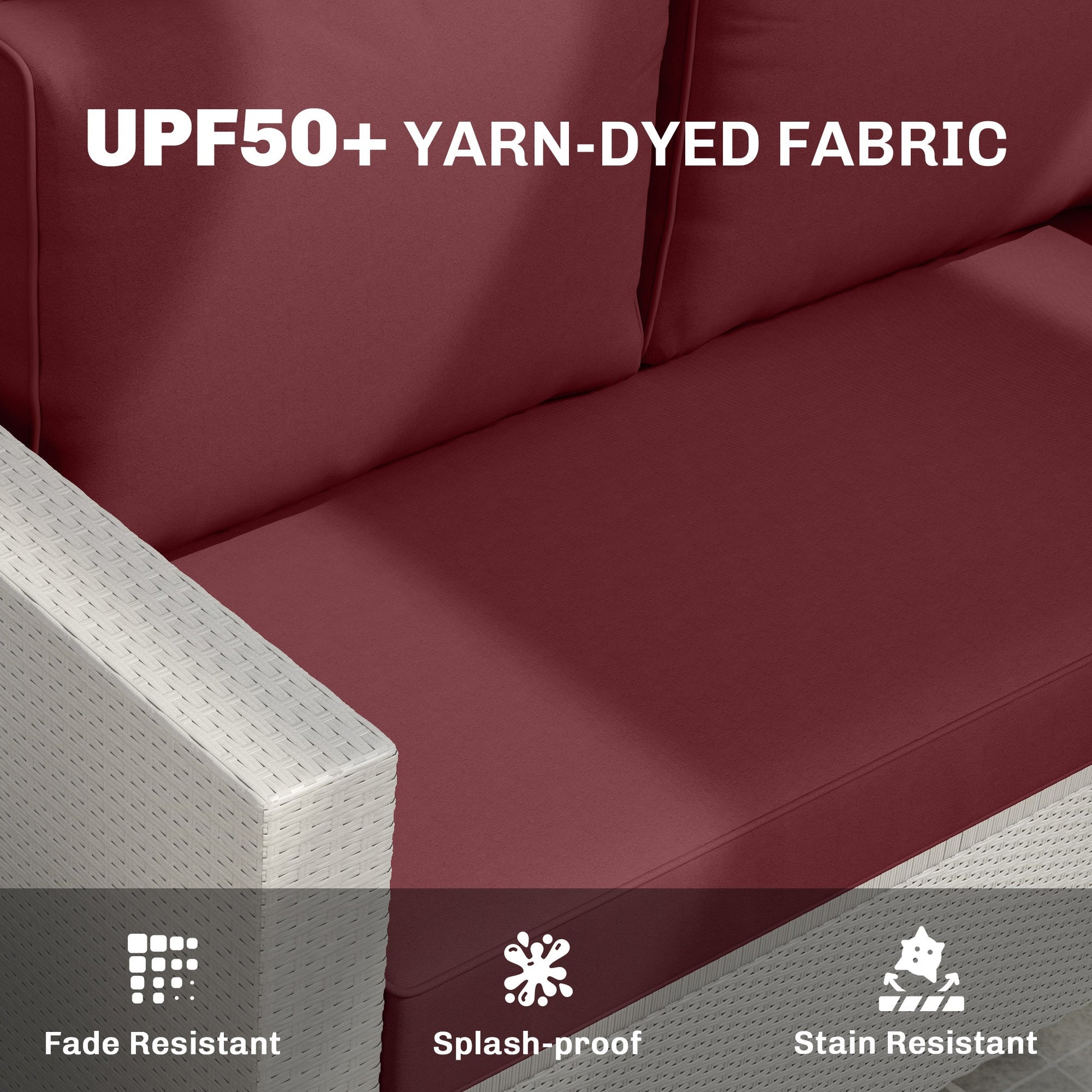 2 Seater Outdoor Seat Cushions with Backrest, Loveseat Double Sofa Outdoor Furniture Cushions, Fade-Resistant Replacement Patio Cushions for Indoor and Outdoor, Wine Red
