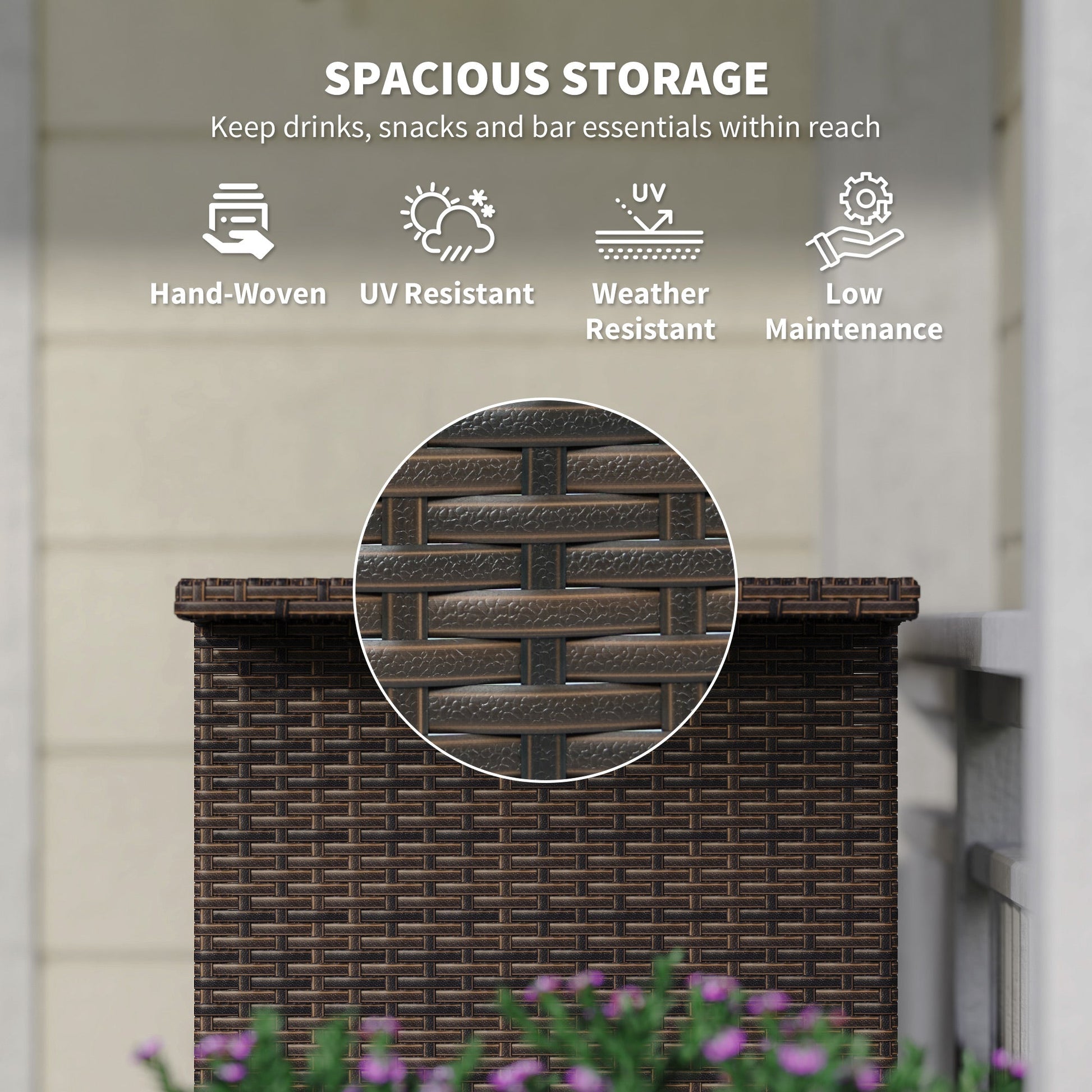 Wicker Outdoor Bar Table, PE Rattan Bar Height Patio Table with 2 Shelves, All Weather Patio Bar Table with Steel Frame for Garden, Backyard, Poolside, Dark Brown