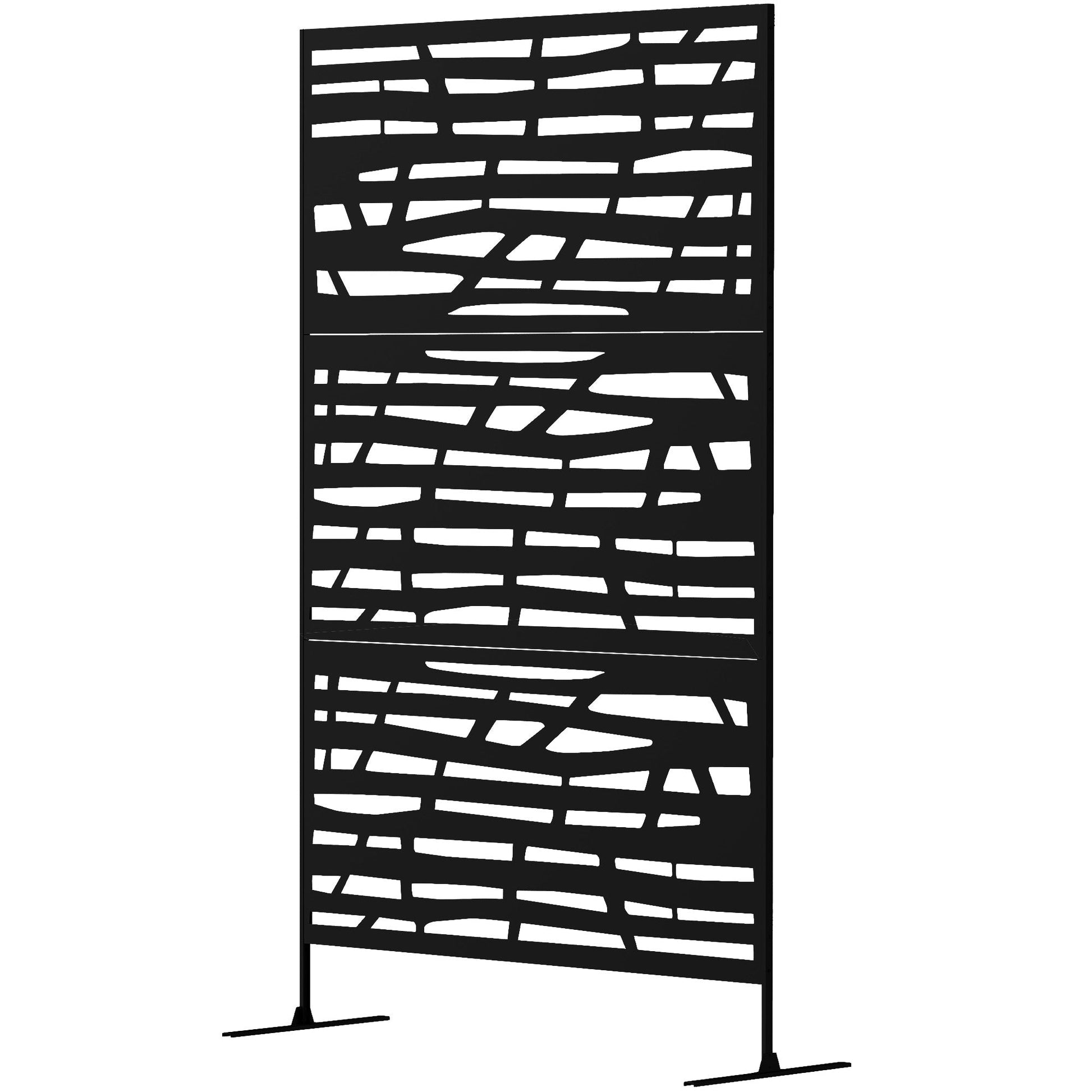 Metal Outdoor Privacy Screen, 78"H x 48"W Decorative Outdoor Divider with Stand, Freestanding Privacy Panel with Striped Hollow Design for Garden, Patio, Backyard, Black