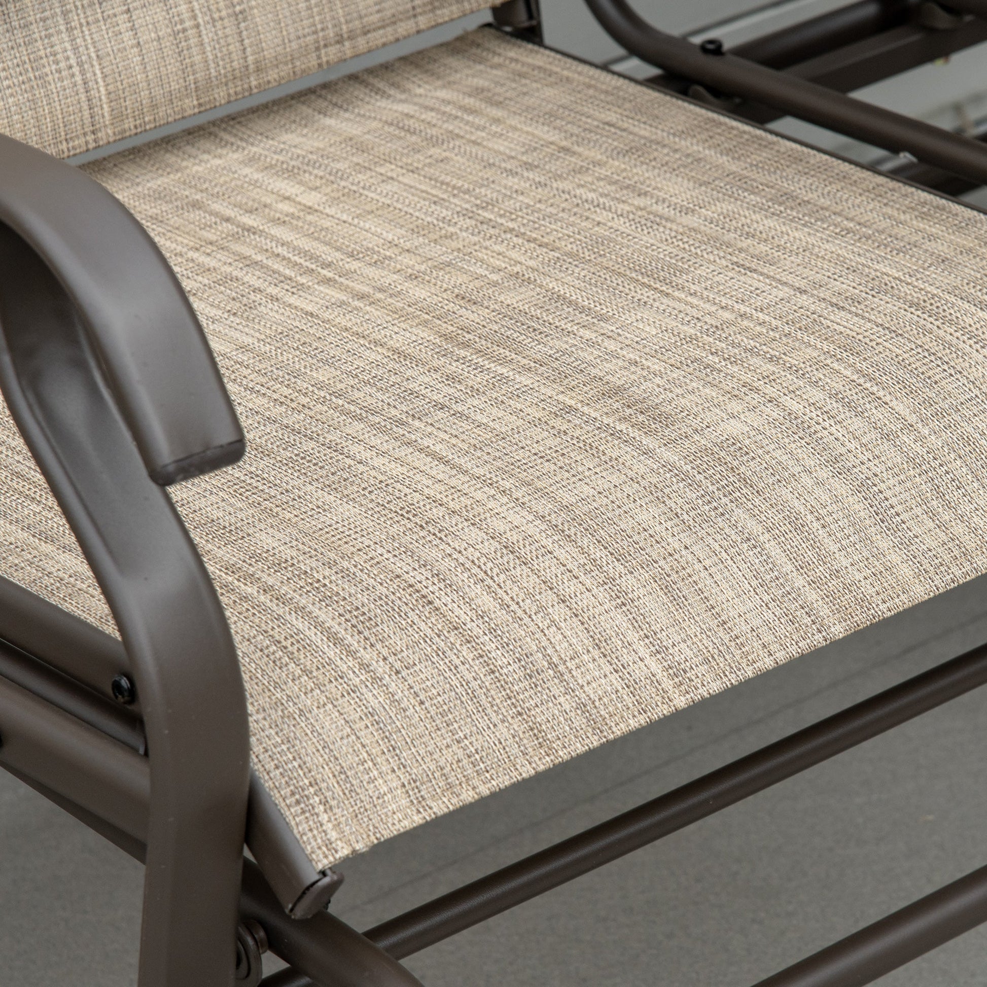 Outdoor Glider Bench with Table, Patio Loveseat for 2 Persons, Garden Glider Rocking Chair with Breathable Mesh Fabric, Flaxen