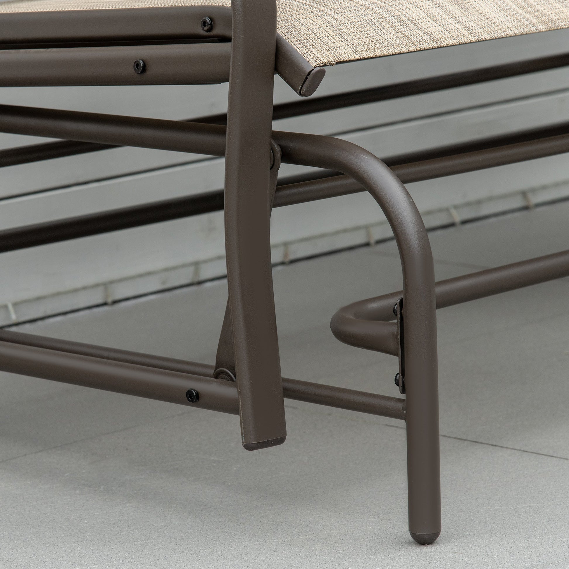 Outdoor Glider Bench with Table, Patio Loveseat for 2 Persons, Garden Glider Rocking Chair with Breathable Mesh Fabric, Flaxen