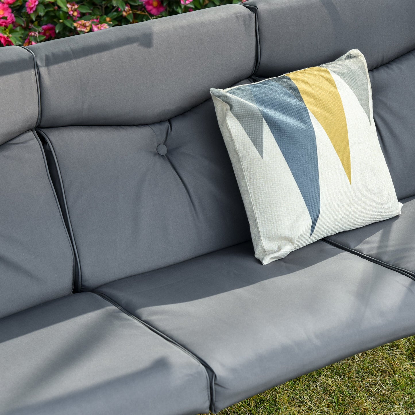 3 Seat Outdoor Swing Chair Steel Swing Bench Porch Swing With Adjustable Canopy, Coffee Tables and Cushion for Patio Garden, Dark Grey